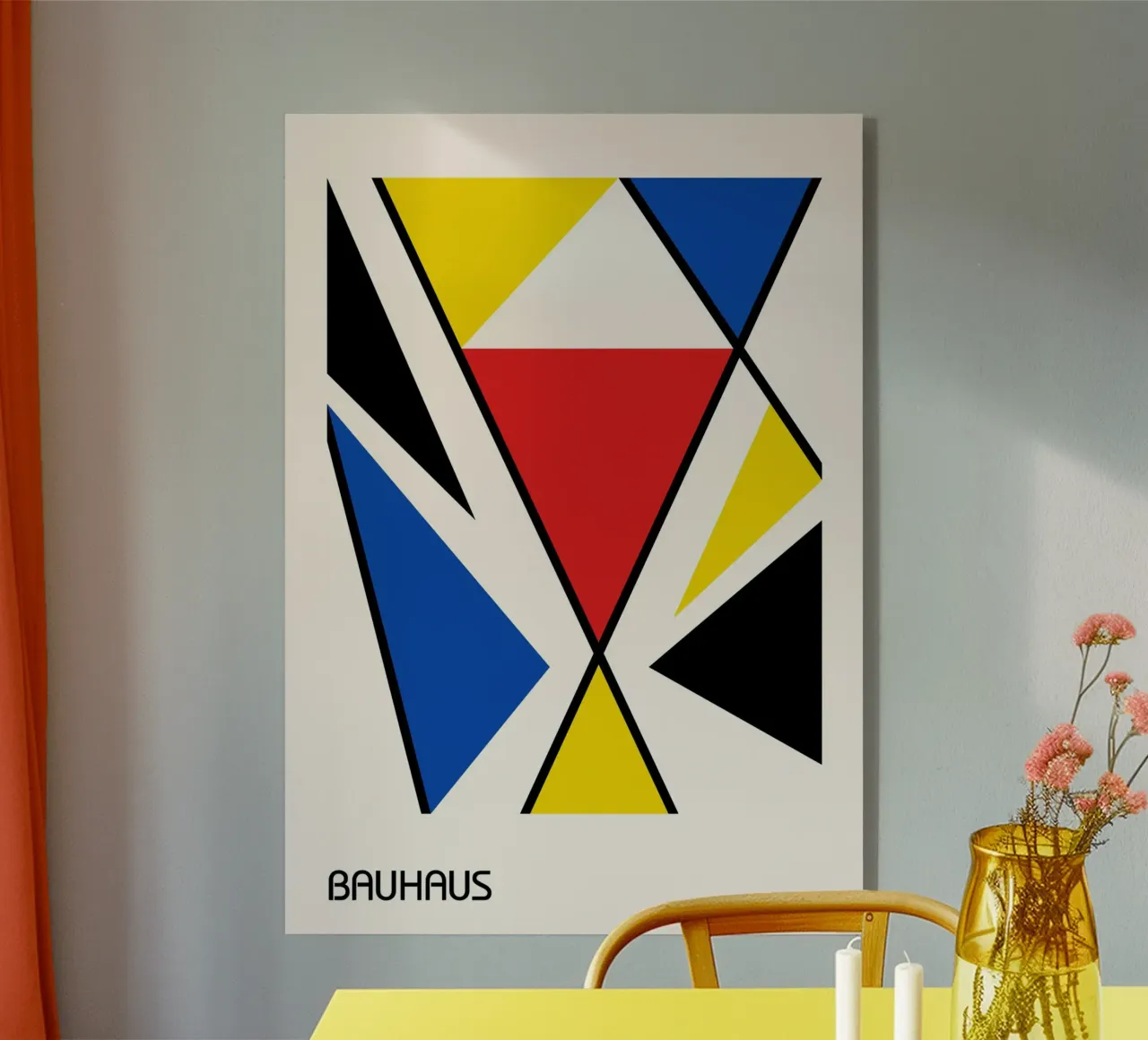 Bauhaus Dynamic Triangle Abstract Print | Primary Colors acrylic glass by Grungeo