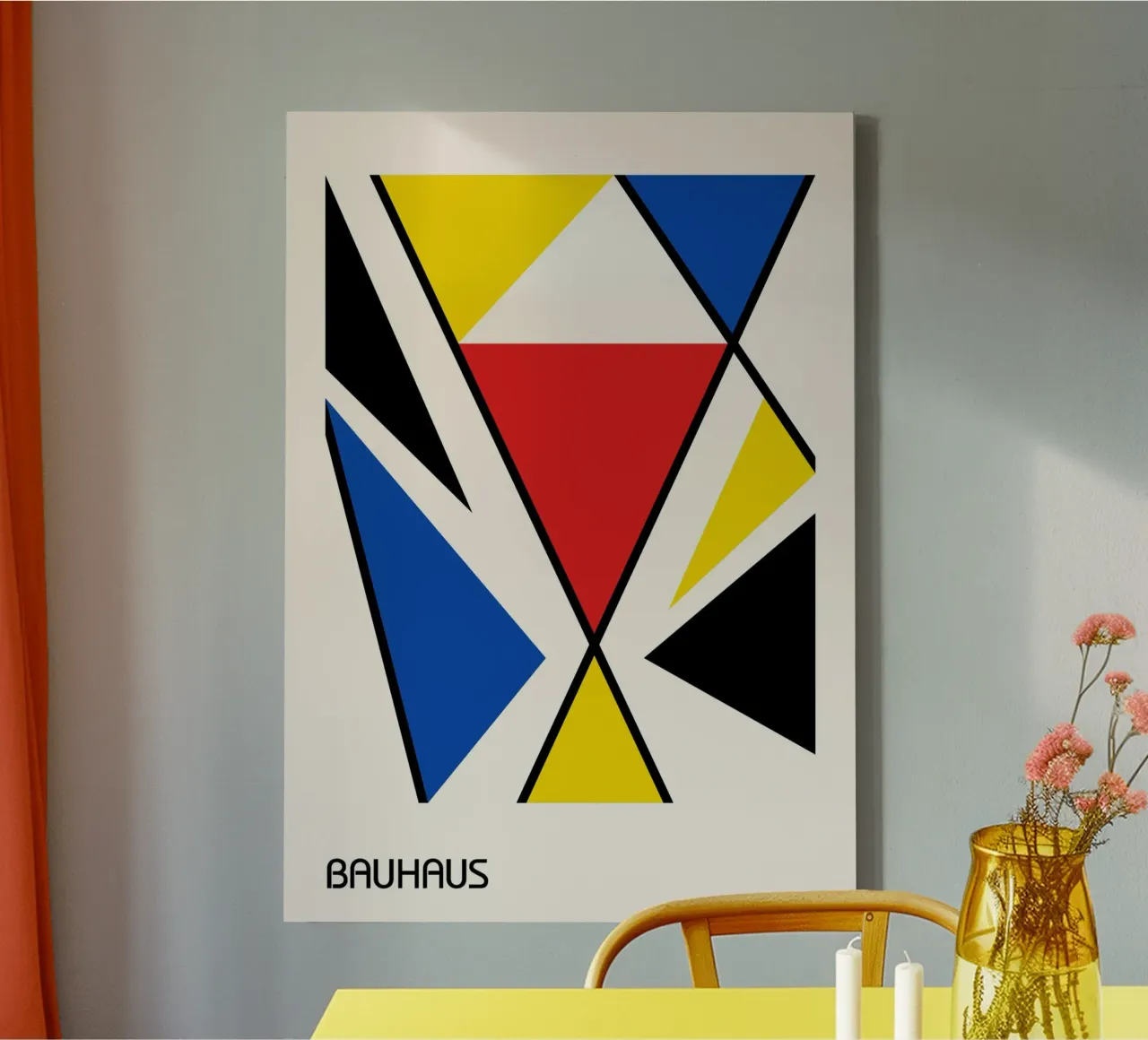 Bauhaus Dynamic Triangle Abstract Print | Primary Colors canvas by Grungeo