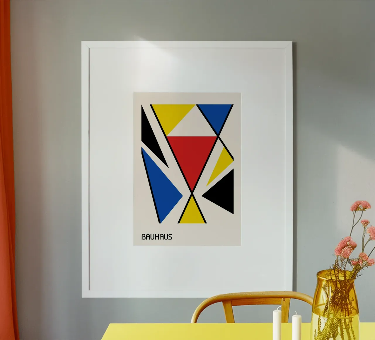 Bauhaus Dynamic Triangle Abstract Print | Primary Colors hahnemühle by Grungeo