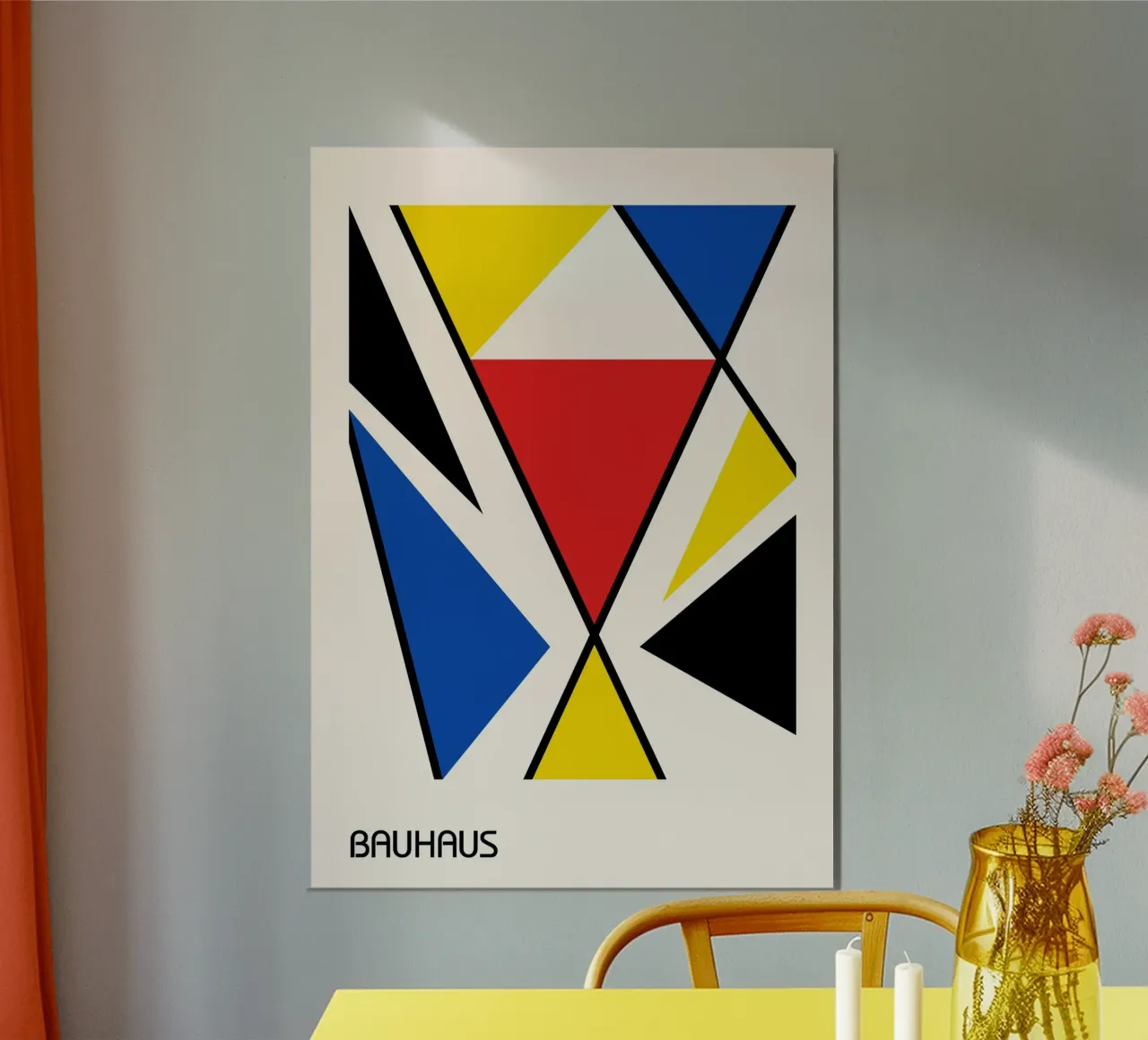 Bauhaus Dynamic Triangle Abstract Print | Primary Colors hahnemühle by Grungeo