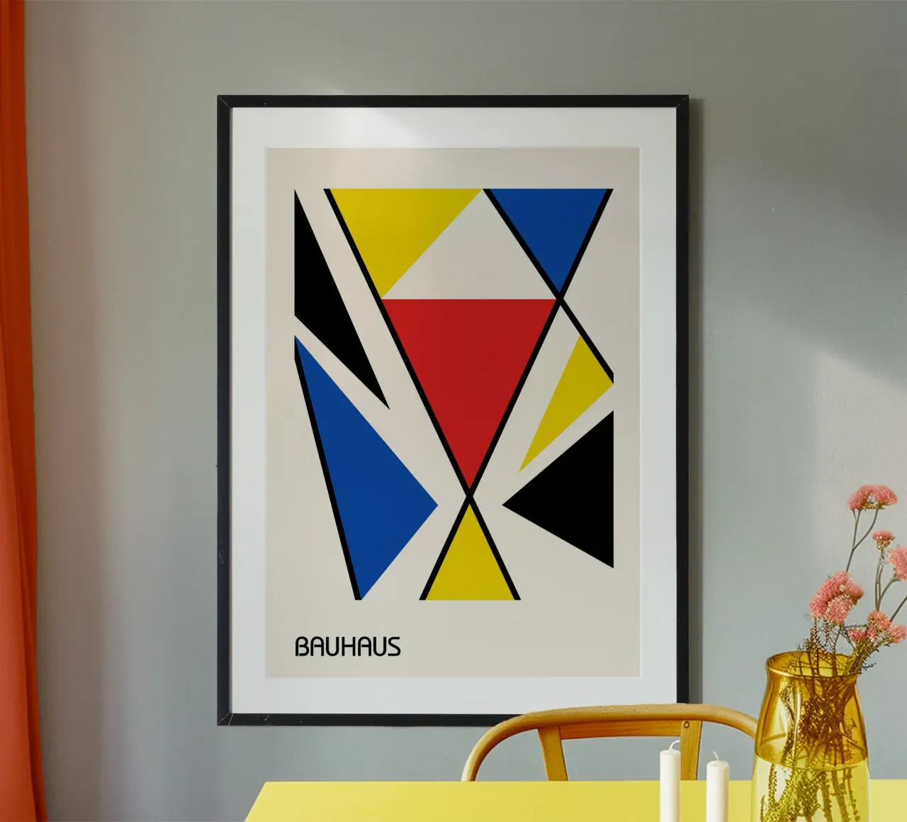 Bauhaus Dynamic Triangle Abstract Print | Primary Colors hahnemühle by Grungeo