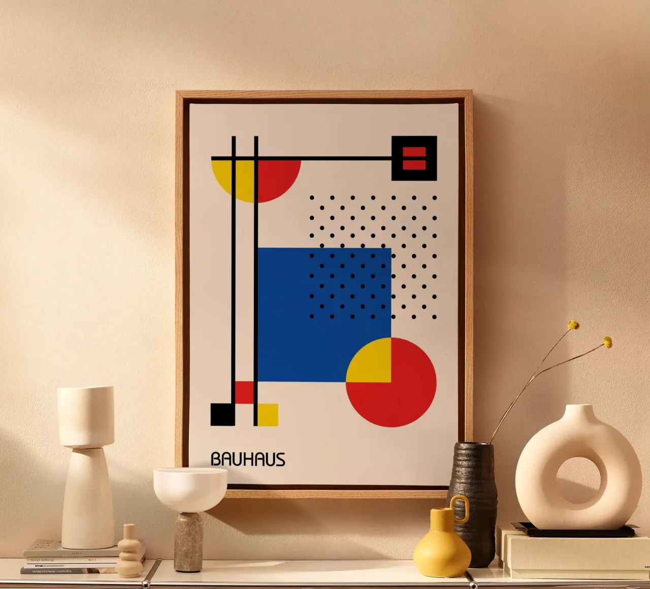 Bauhaus Abstract Geometric Art Print - Primary Colors canvas by Grungeo