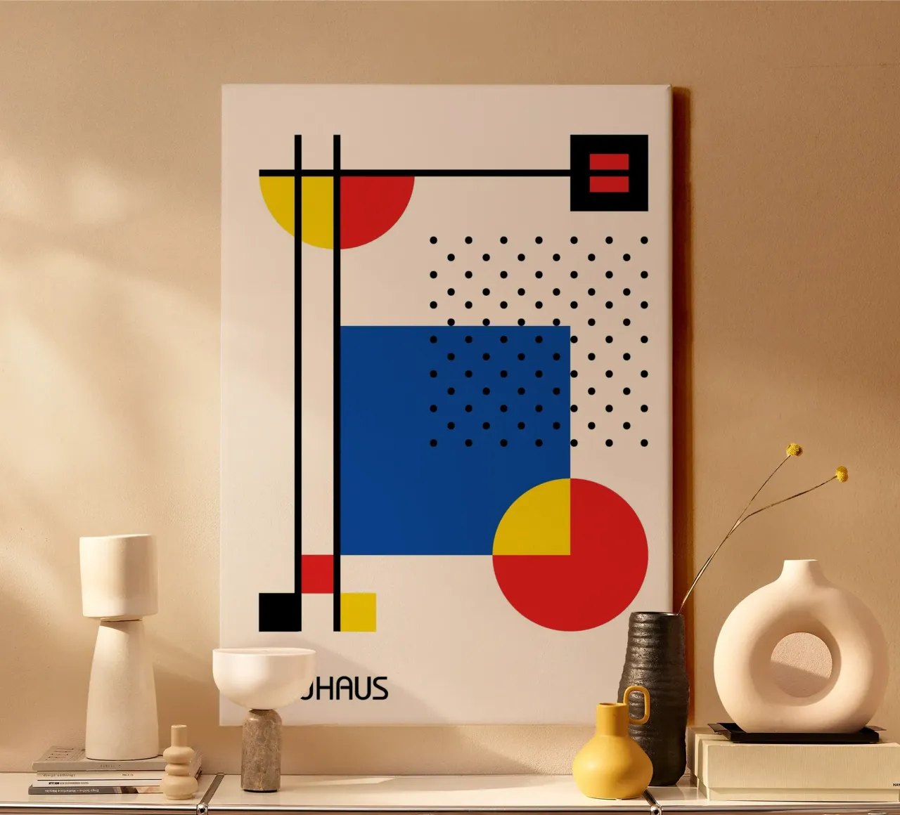 Bauhaus Abstract Geometric Art Print - Primary Colors canvas by Grungeo