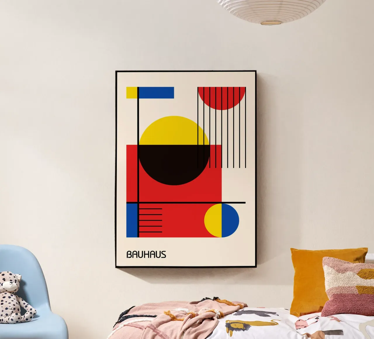 Composición geométrica Bauhaus - Colores primarios y líneas negras metacrilato de Grungeo