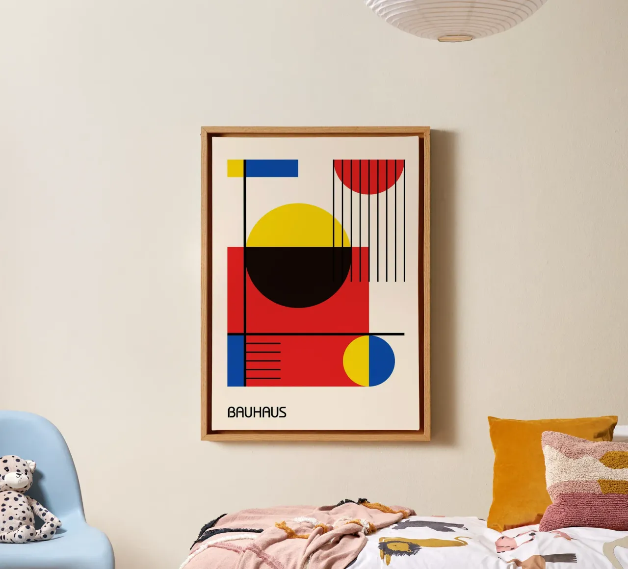 Composizione geometrica Bauhaus - Colori primari e linee nere tela da Grungeo