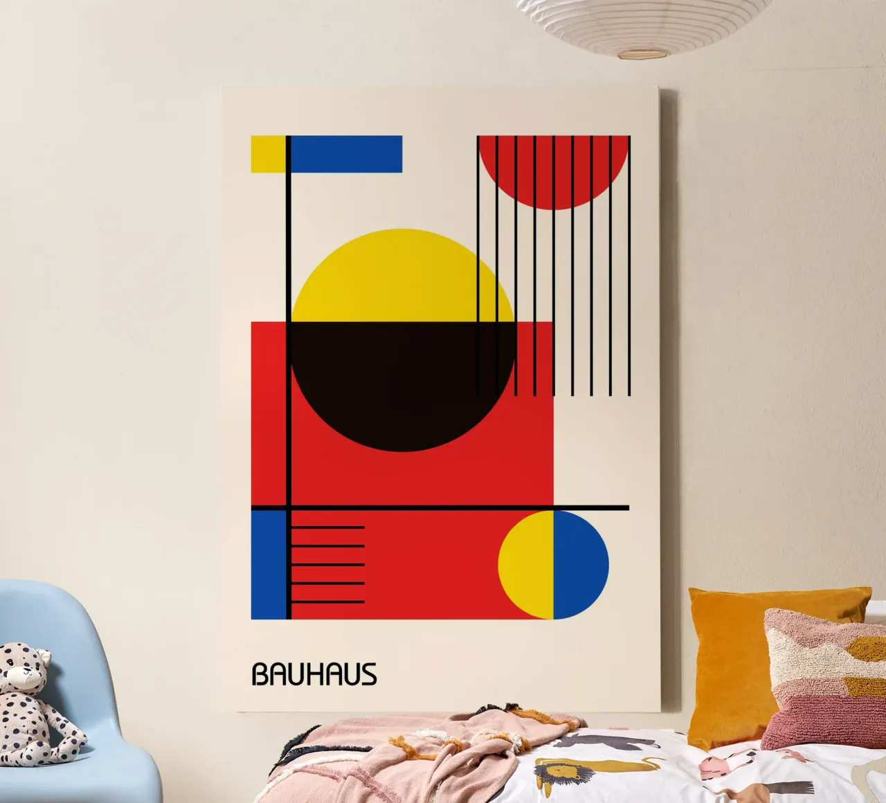 Composizione geometrica Bauhaus - Colori primari e linee nere tela da Grungeo