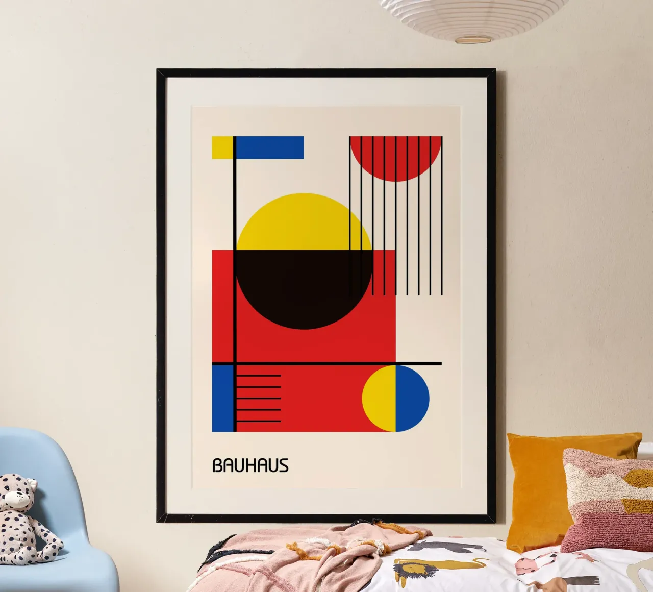 Composizione geometrica Bauhaus - Colori primari e linee nere carta hahnemühle da Grungeo