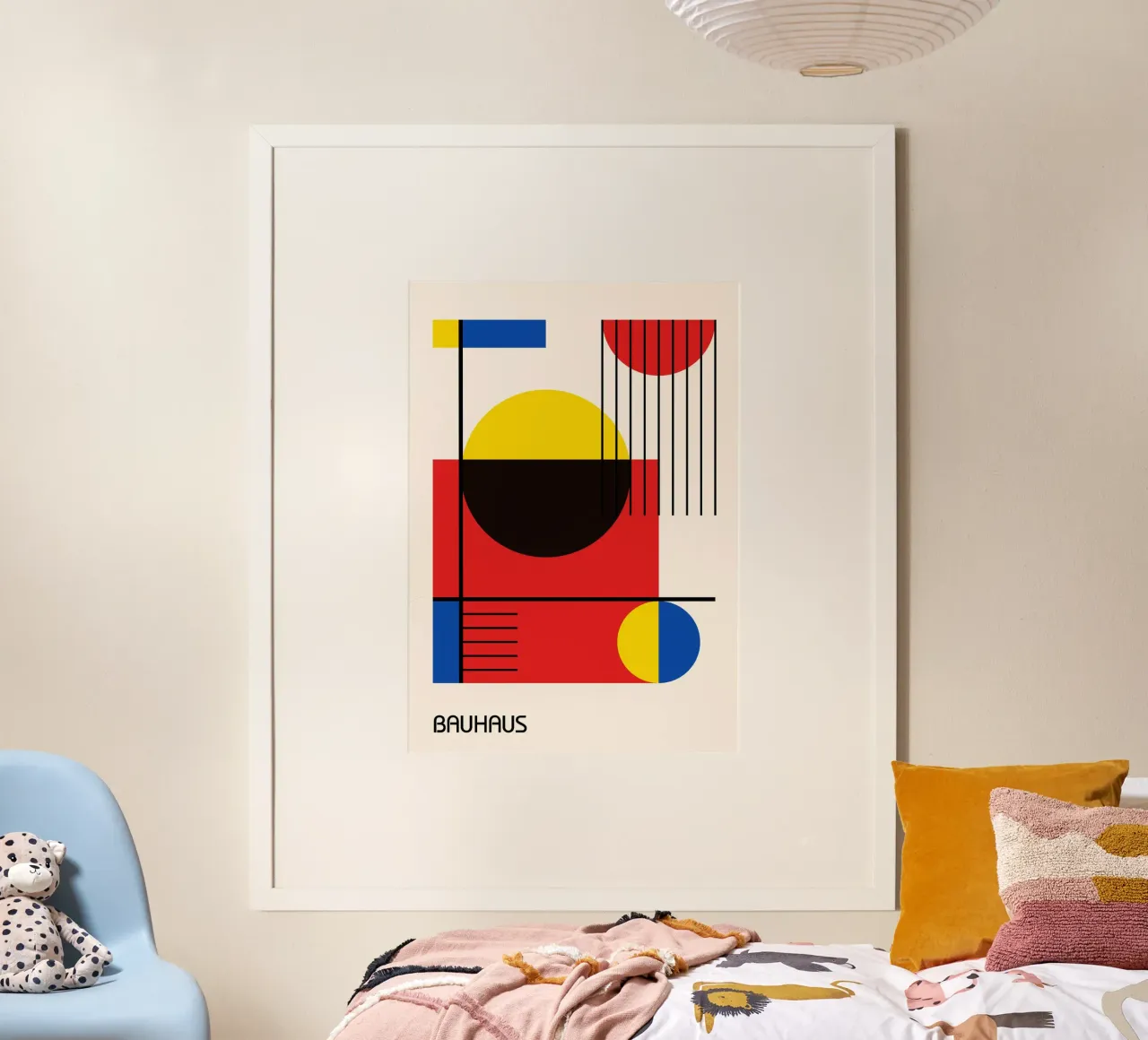 Composizione geometrica Bauhaus - Colori primari e linee nere carta hahnemühle da Grungeo