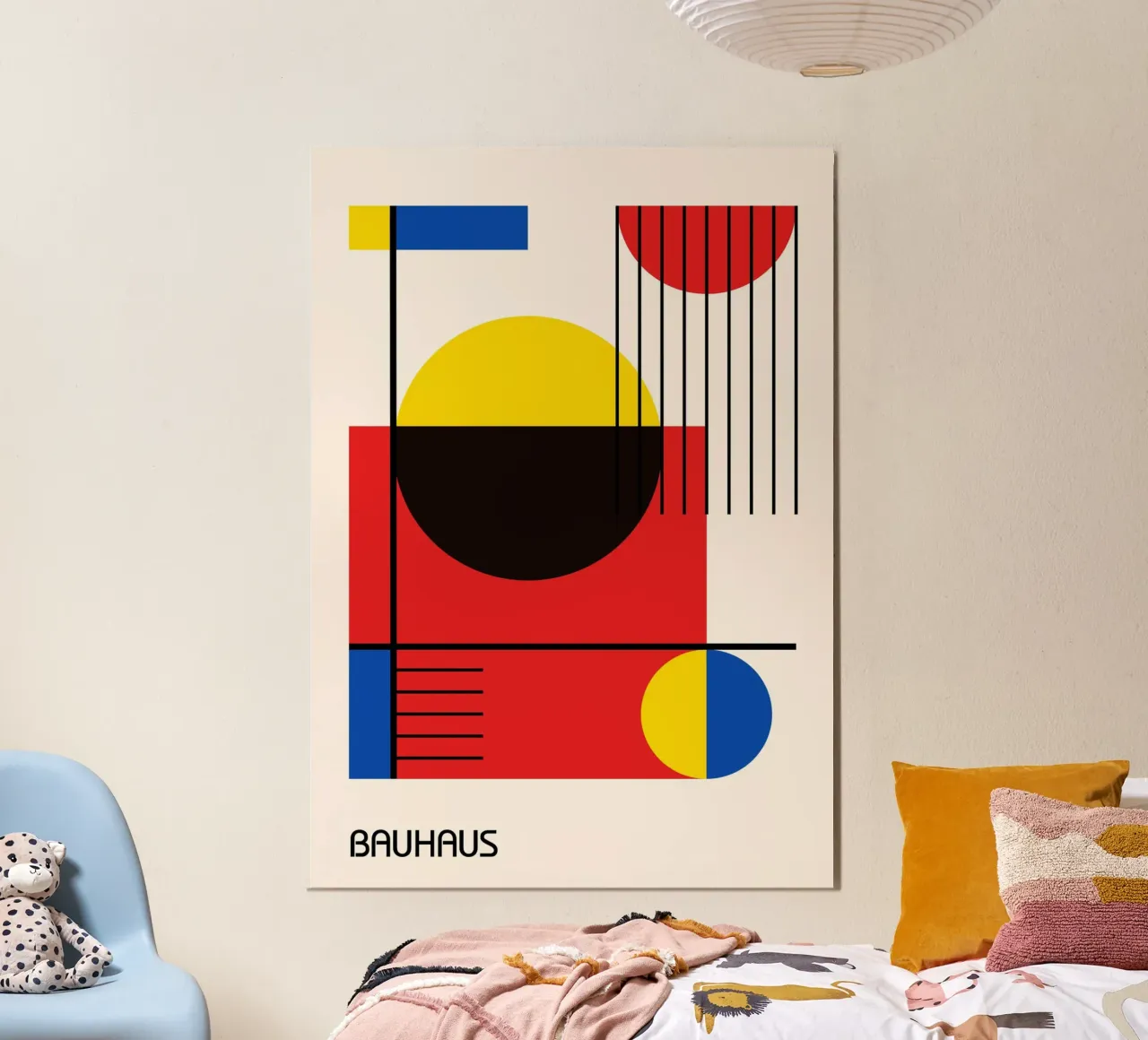 Composizione geometrica Bauhaus - Colori primari e linee nere carta hahnemühle da Grungeo