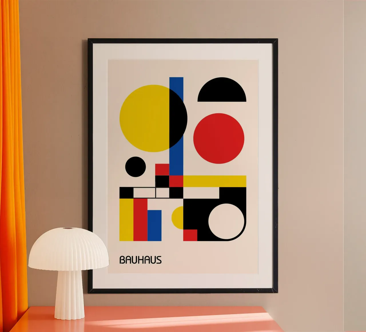 Bauhaus Overlap Cirkels & Rechthoeken - Primaire kleuren poster van Grungeo