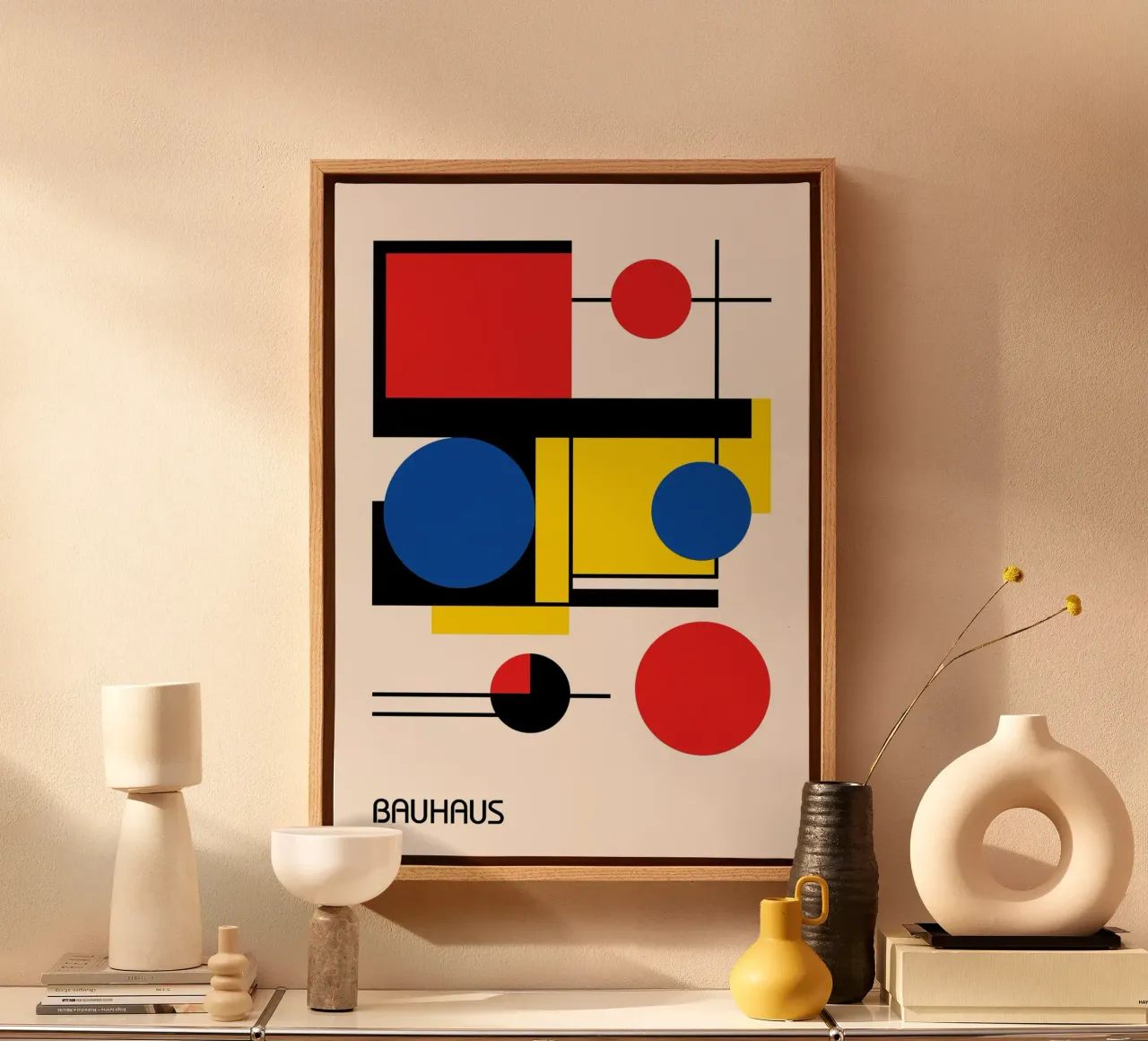 Cercles et carrés abstraits du Bauhaus - Géométrie moderniste toile de Grungeo