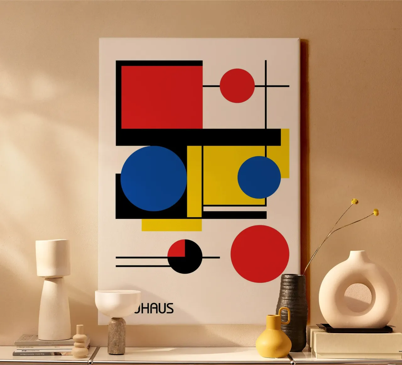 Cercles et carrés abstraits du Bauhaus - Géométrie moderniste toile de Grungeo