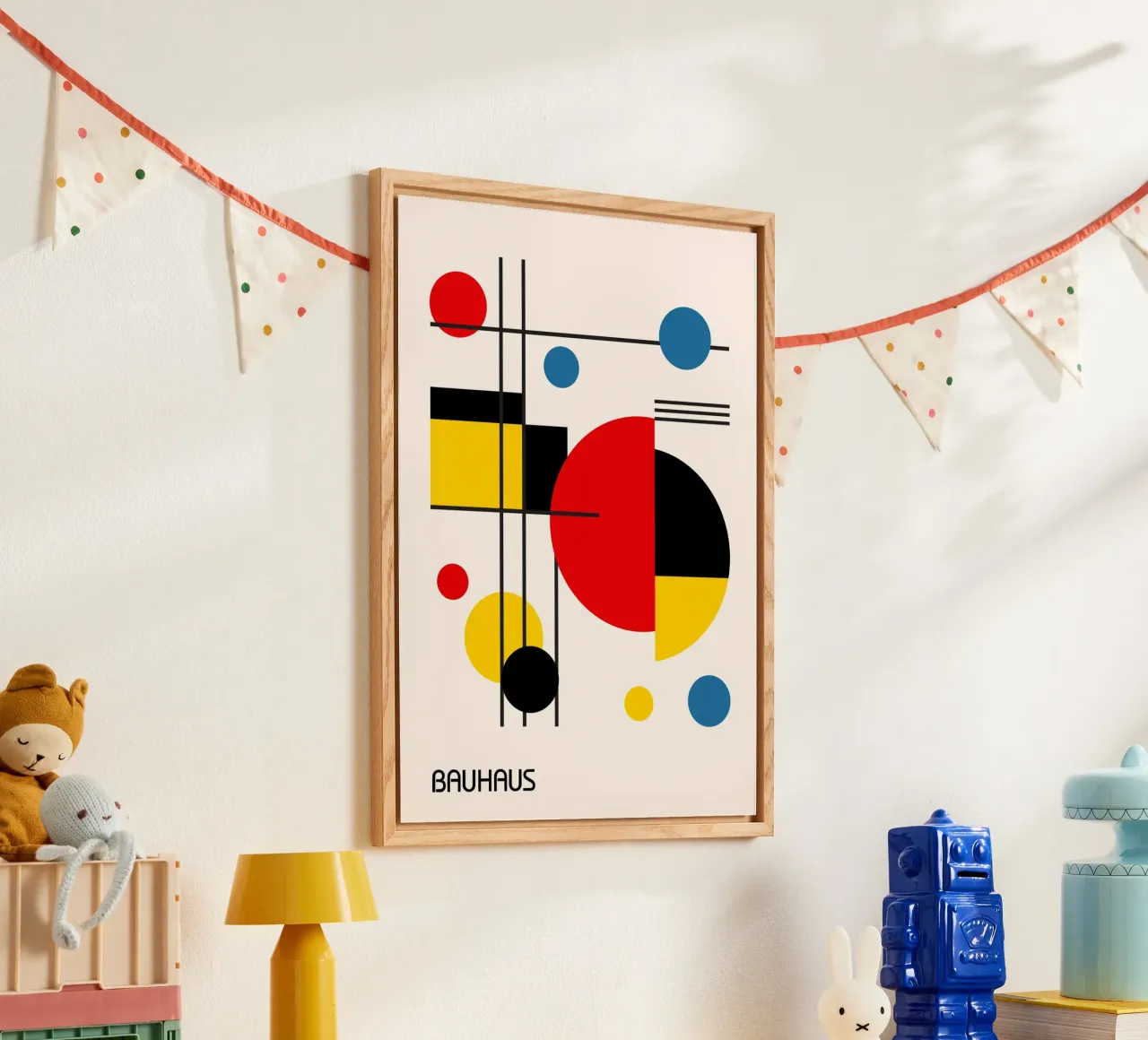 Bauhaus Abstracto Círculos y Cuadrícula - Colores Primarios Pop metacrilato de Grungeo