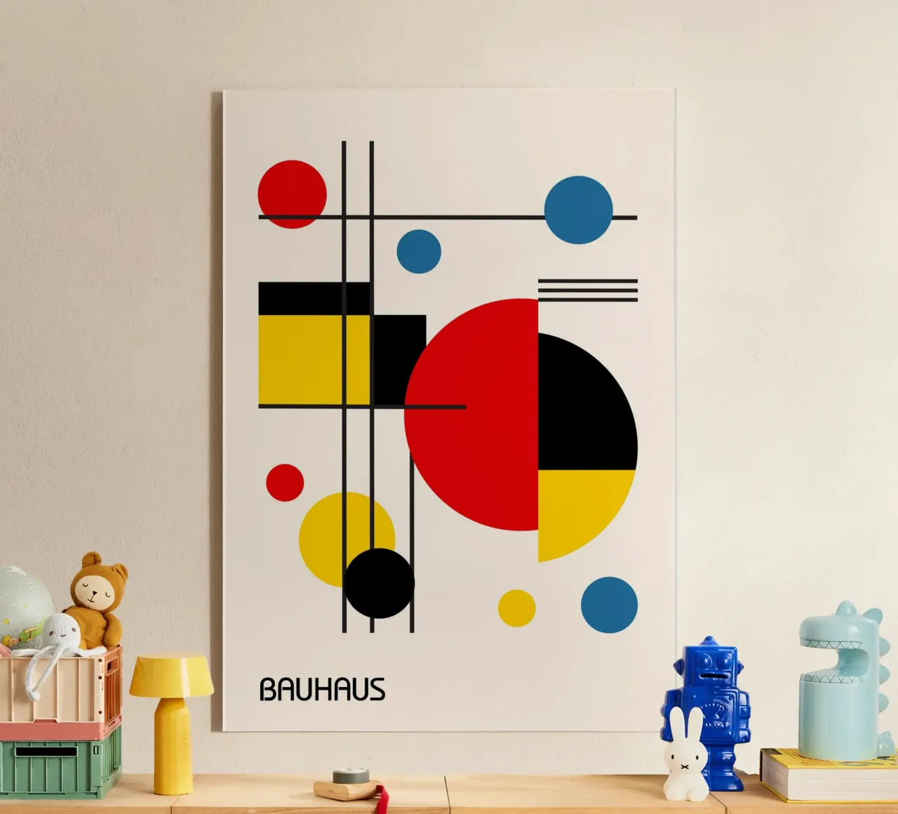 Bauhaus Abstracto Círculos y Cuadrícula - Colores Primarios Pop metacrilato de Grungeo