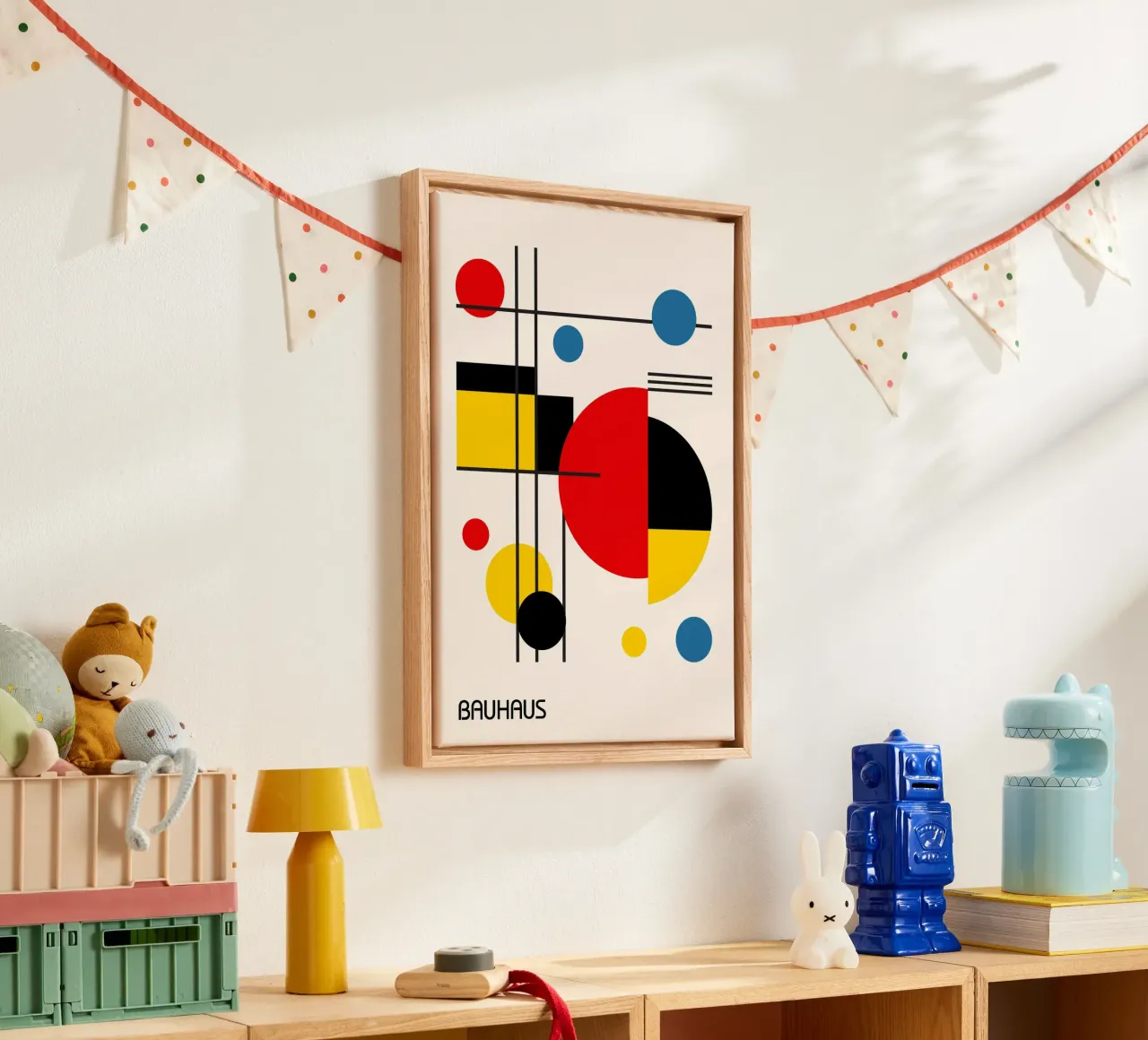 Bauhaus abstracte cirkels en raster - primaire kleuren pop canvas van Grungeo