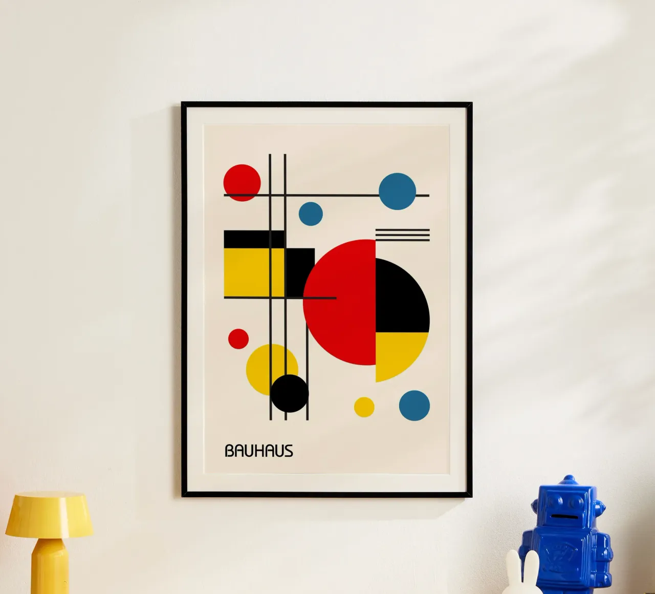 Bauhaus abstracte cirkels en raster - primaire kleuren pop hahnemühle van Grungeo