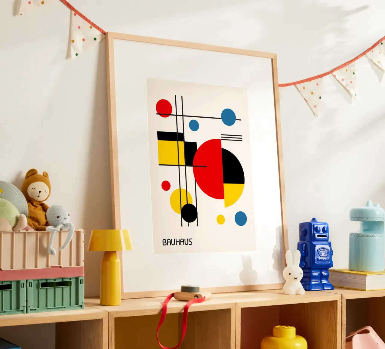 Bauhaus abstracte cirkels en raster - primaire kleuren pop hahnemühle van Grungeo