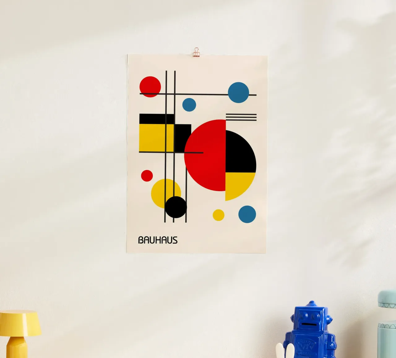 Bauhaus abstracte cirkels en raster - primaire kleuren pop hahnemühle van Grungeo