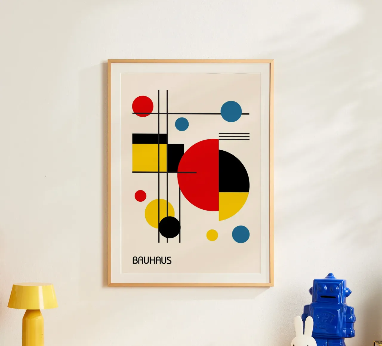 Bauhaus abstracte cirkels en raster - primaire kleuren pop hahnemühle van Grungeo