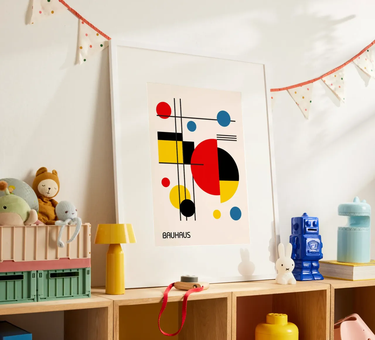 Bauhaus abstracte cirkels en raster - primaire kleuren pop hahnemühle van Grungeo