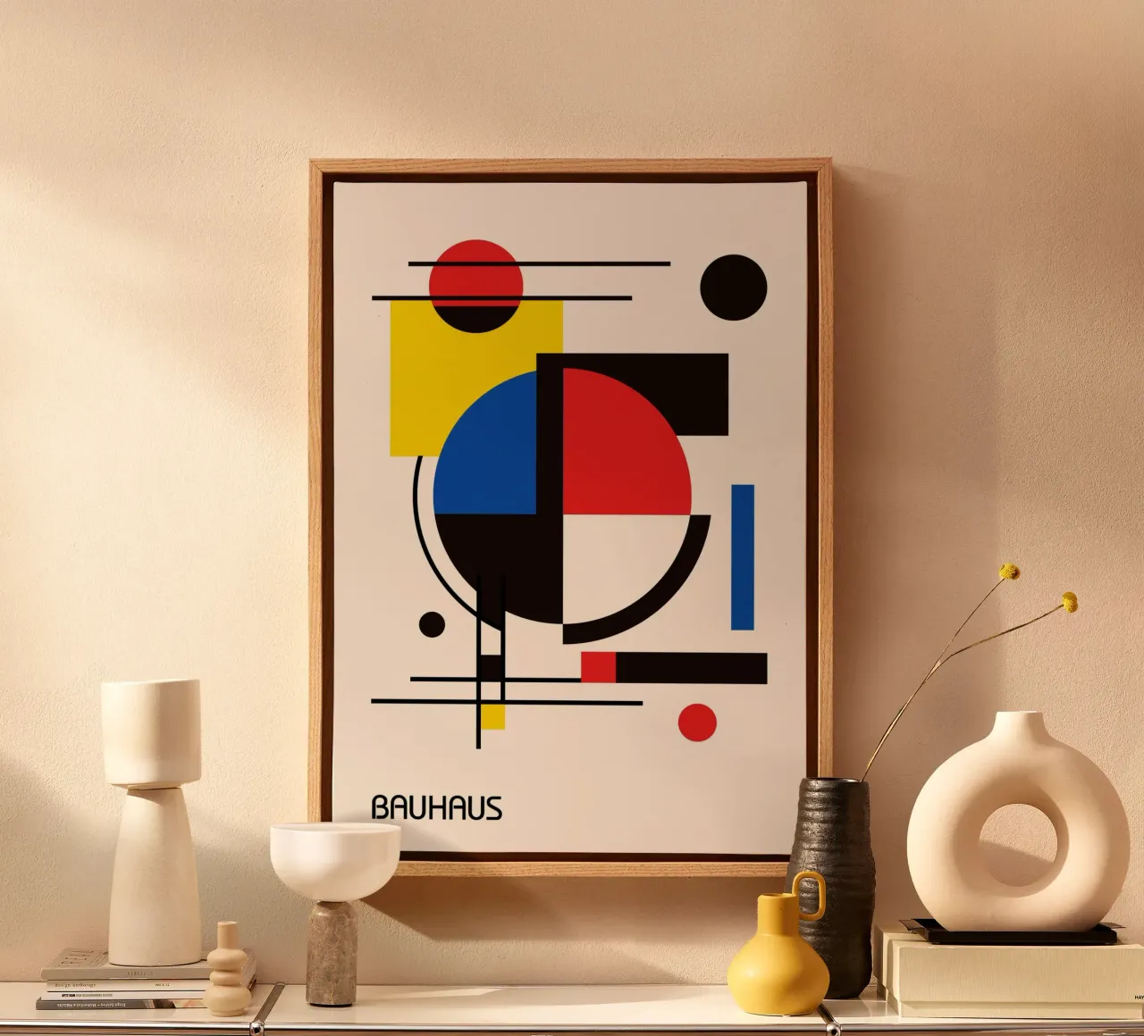Bauhaus Dynamic Abstract Geometric Composition - Primary Col canvas by Grungeo