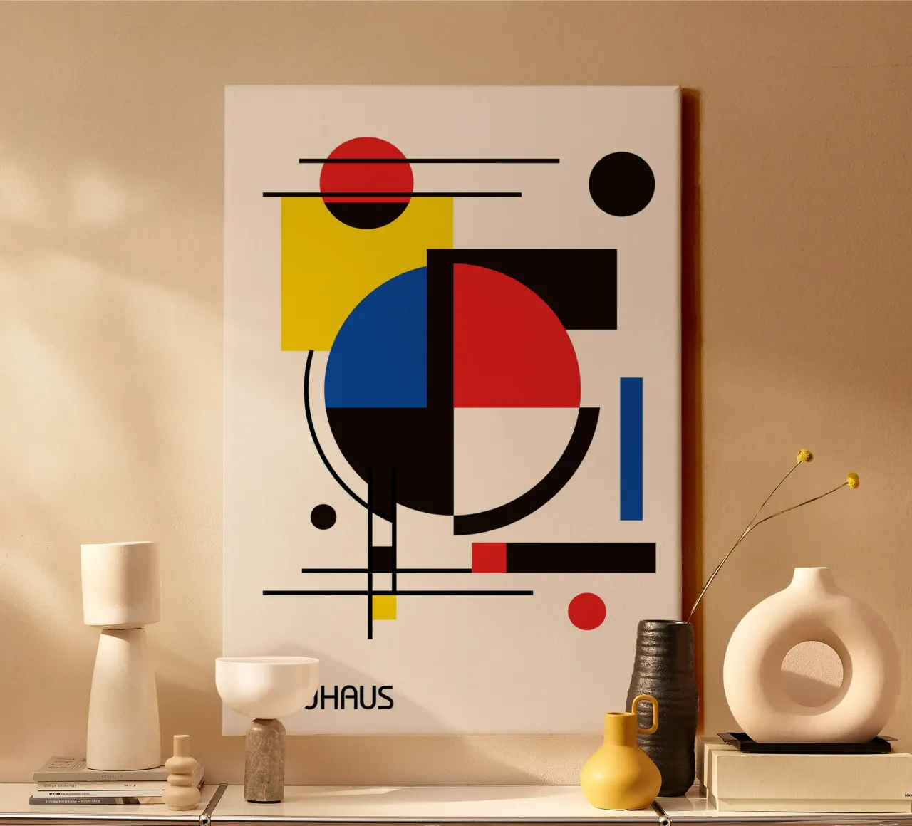 Bauhaus Dynamic Abstract Geometric Composition - Primary Col canvas by Grungeo