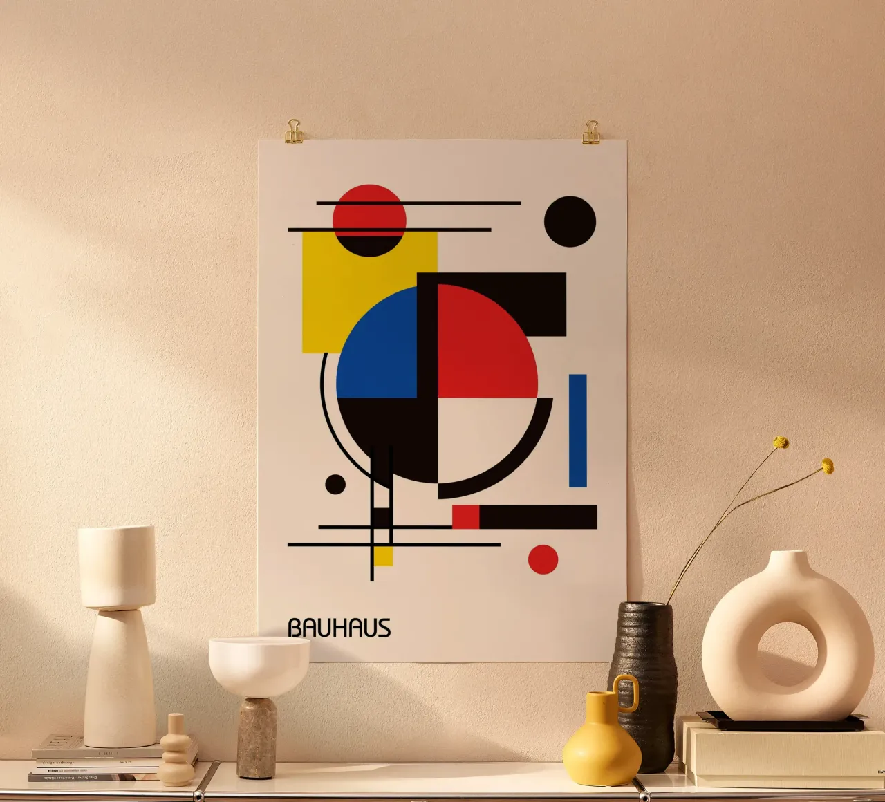 Bauhaus Dynamic Abstract Geometric Composition - Primary Col poster by Grungeo