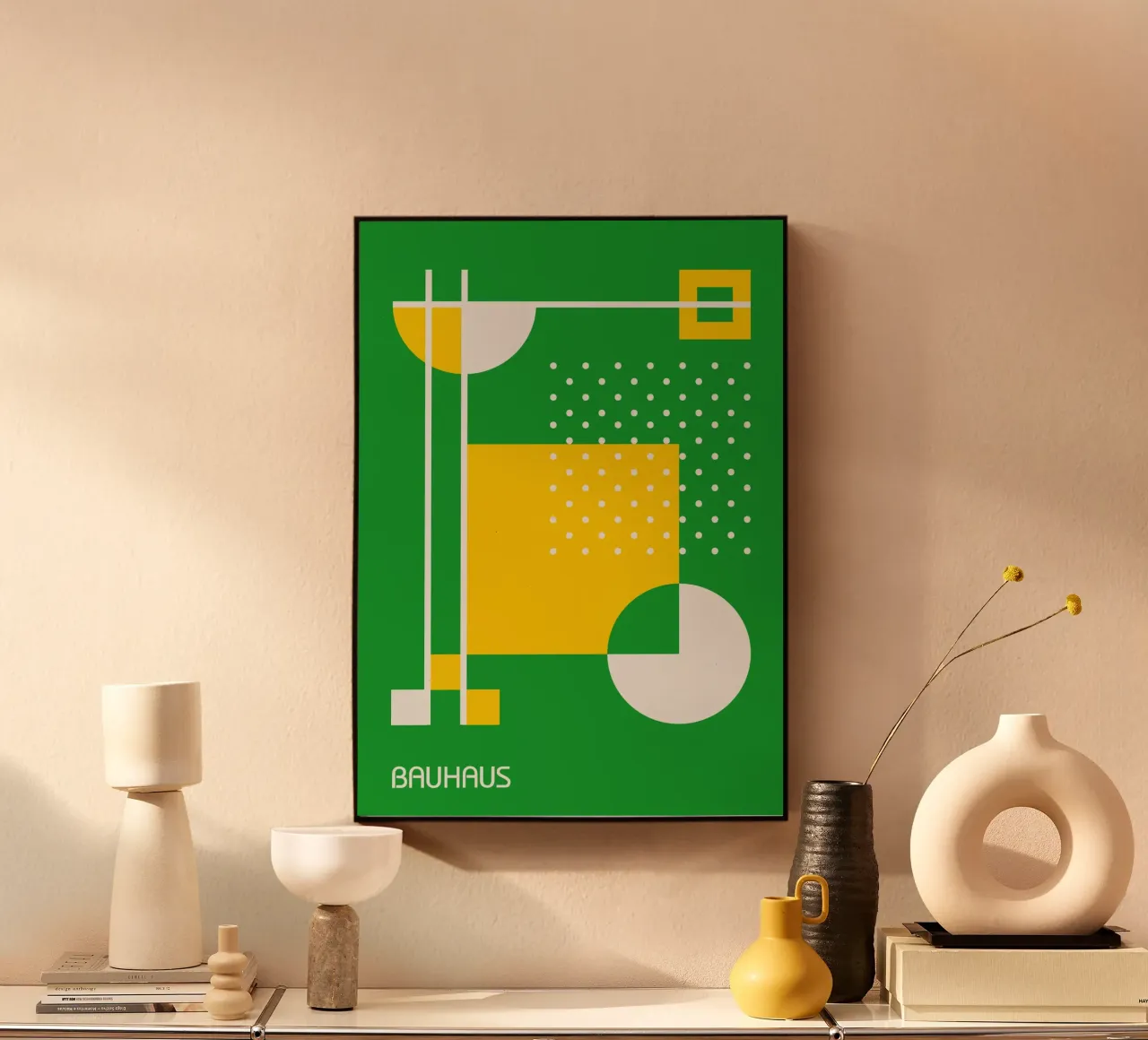 Géométrie abstraite Bauhaus - Pop Art vert et jaune alu dibond de Grungeo