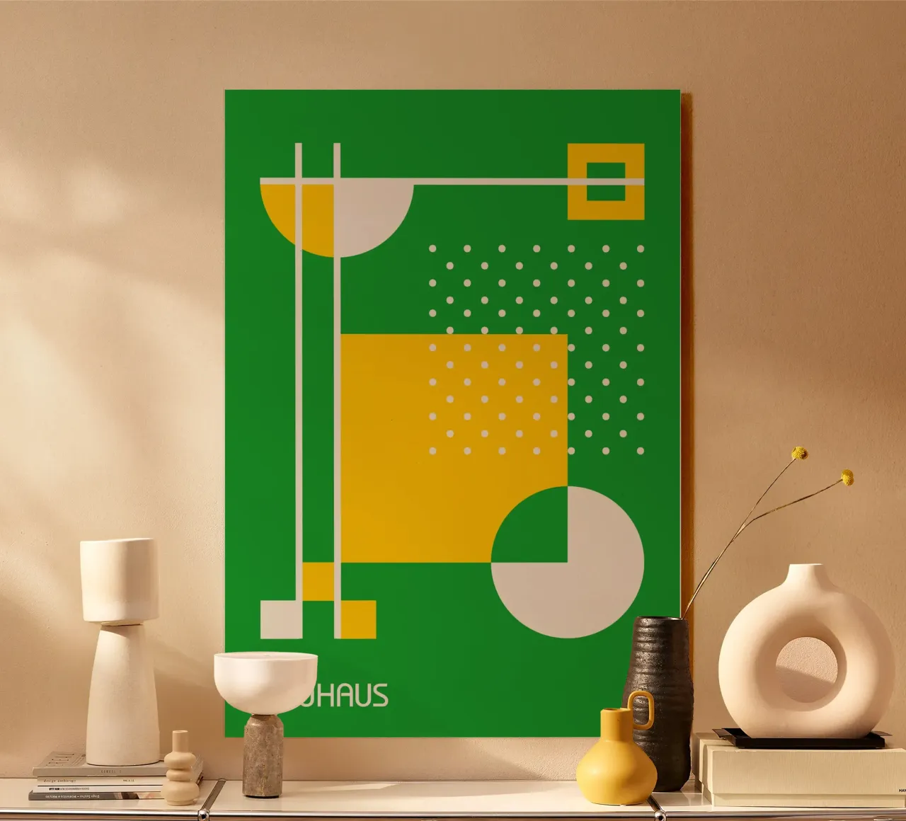 Géométrie abstraite Bauhaus - Pop Art vert et jaune alu dibond de Grungeo