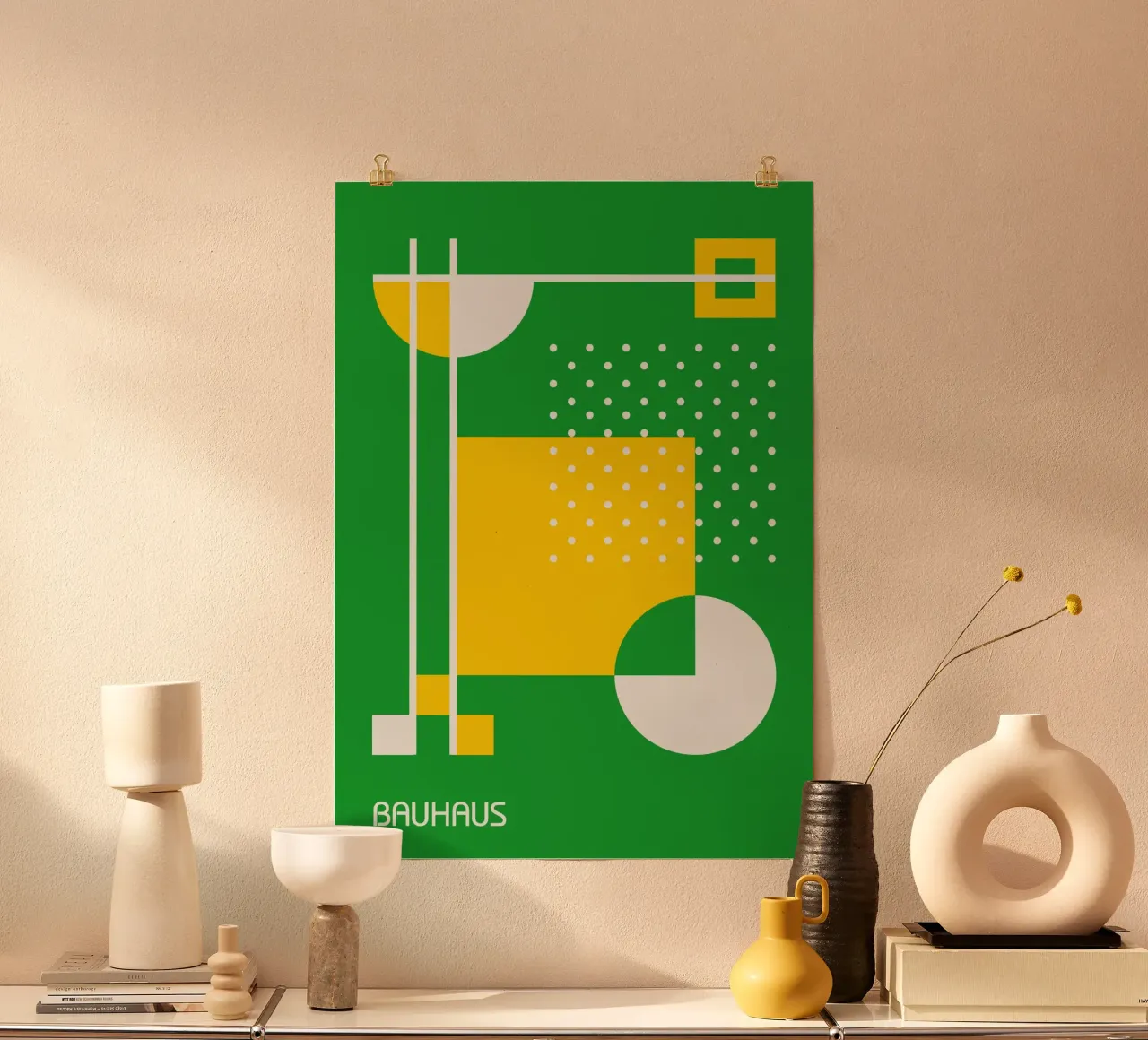 Géométrie abstraite Bauhaus - Pop Art vert et jaune hahnemühle de Grungeo