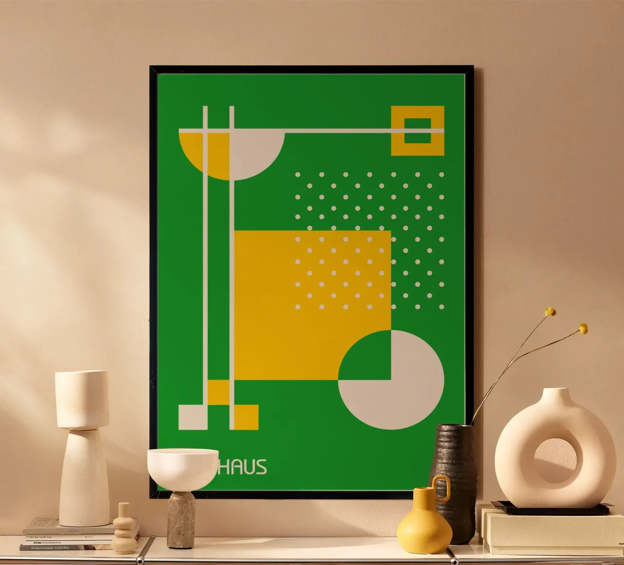 Géométrie abstraite Bauhaus - Pop Art vert et jaune hahnemühle de Grungeo