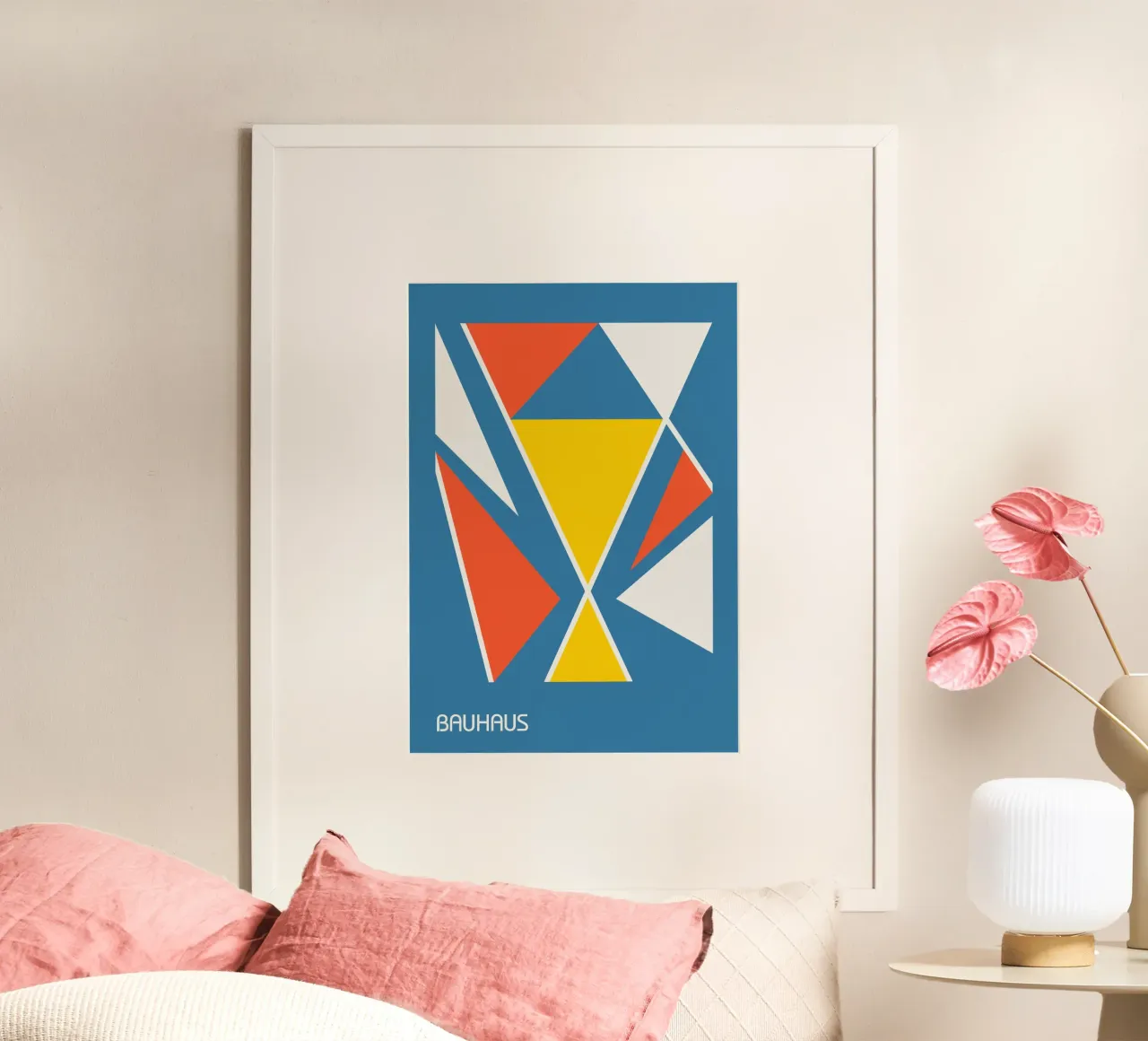Triangles abstraits Bauhaus - Bleu Jaune Orange Constructivi hahnemühle de Grungeo