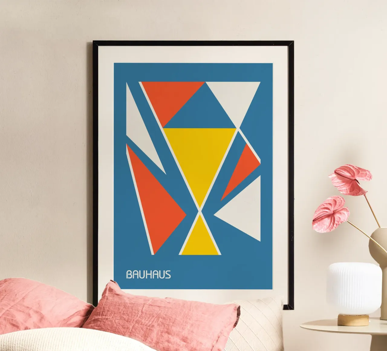 Triangles abstraits Bauhaus - Bleu Jaune Orange Constructivi hahnemühle de Grungeo