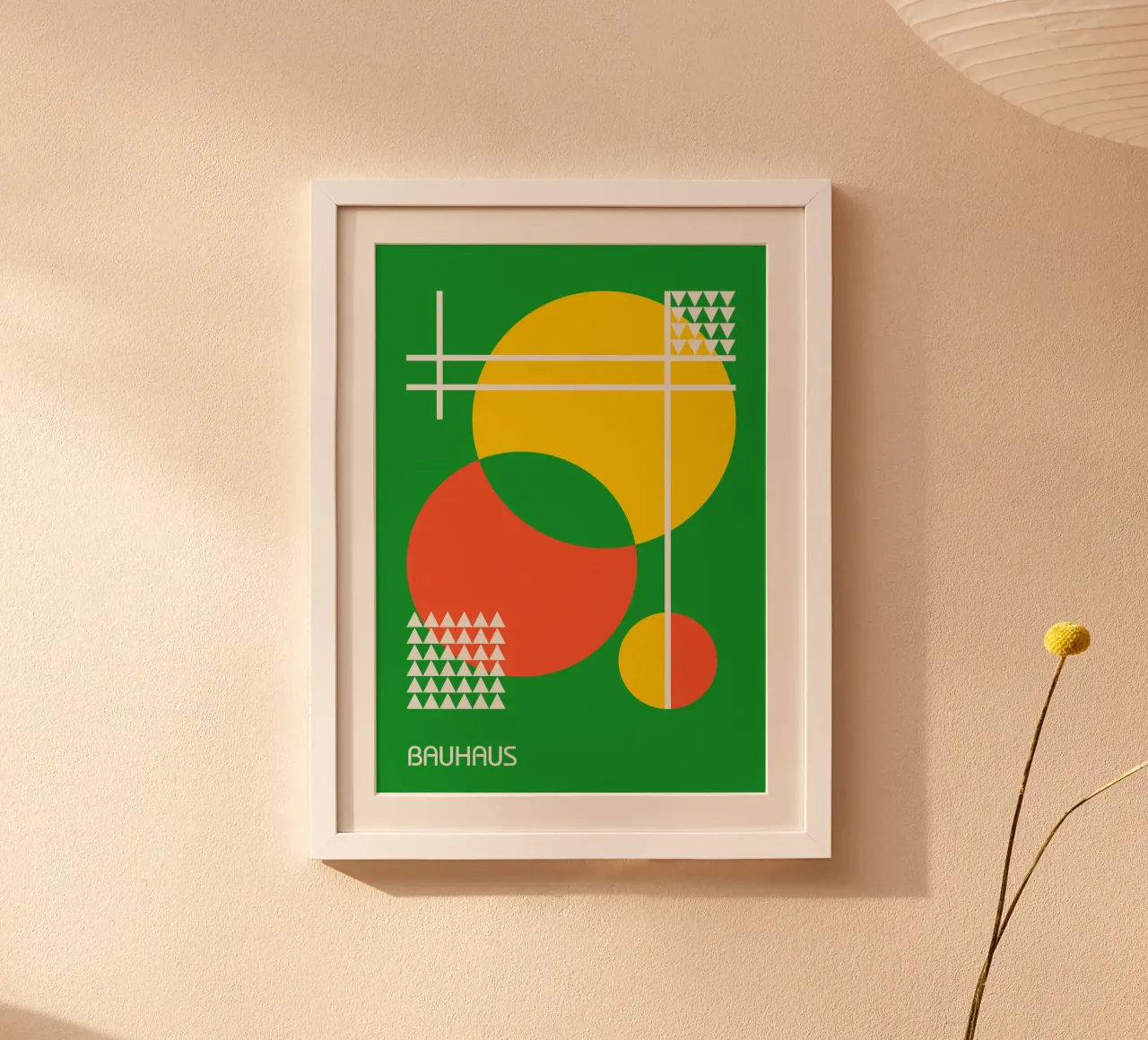 Cercles et triangles abstraits Bauhaus - Vert Jaune Orange hahnemühle de Grungeo