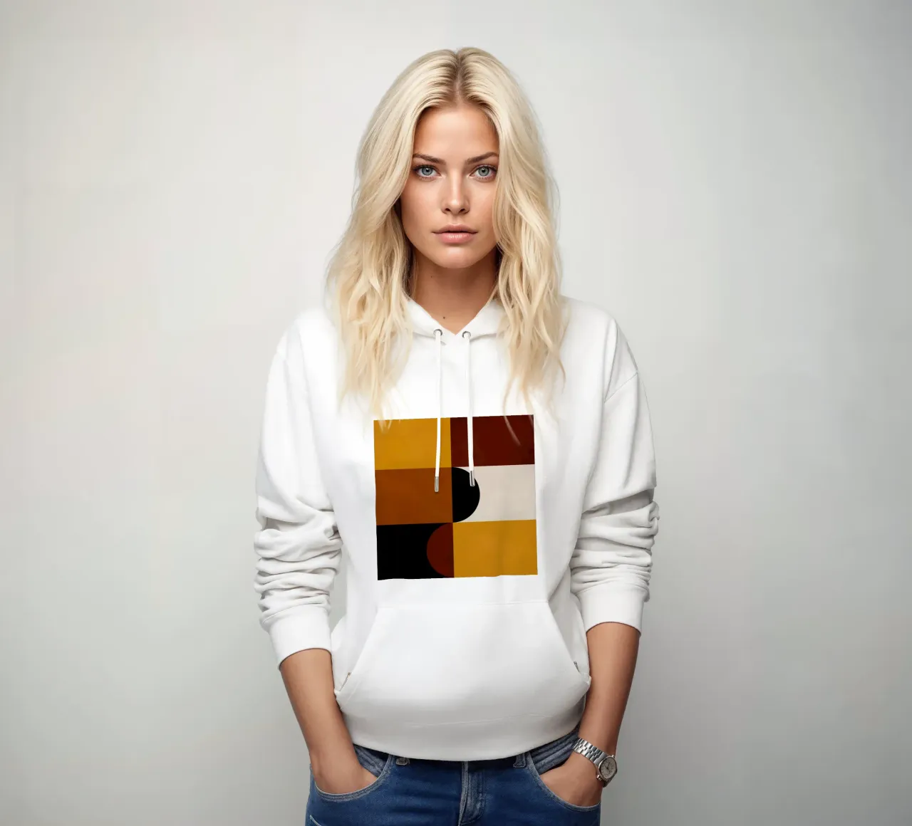 Cozy Bold Shapes Blocks Moderna felpa con cappuccio da TijanaArtStudio88