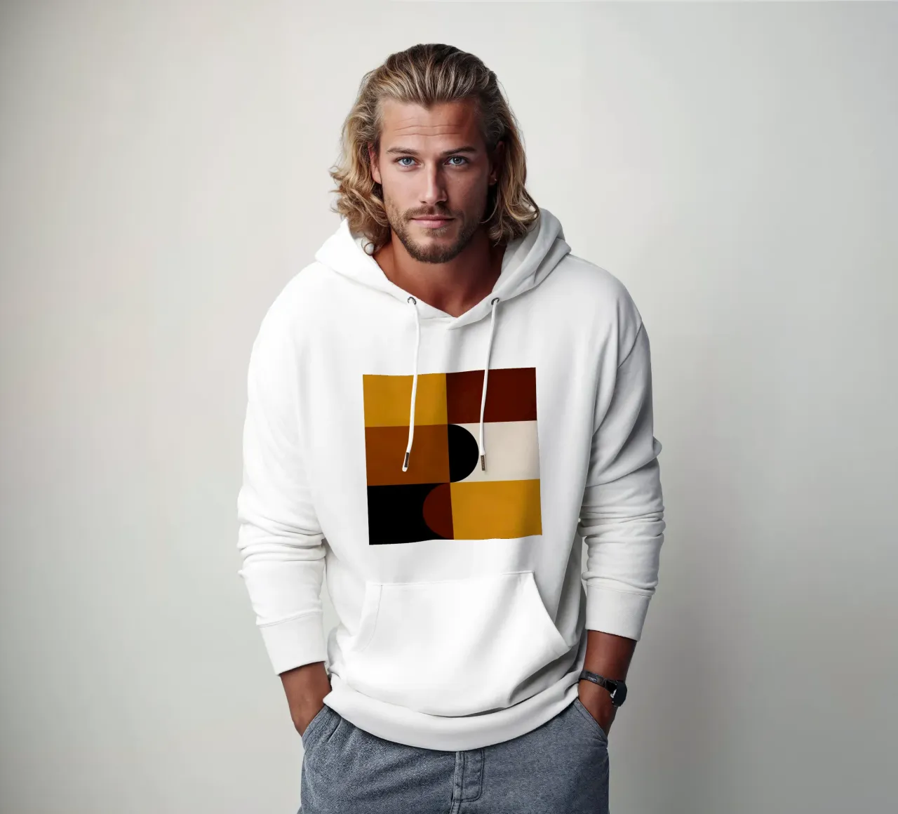 Cozy Bold Shapes Blocks Moderna felpa con cappuccio da TijanaArtStudio88