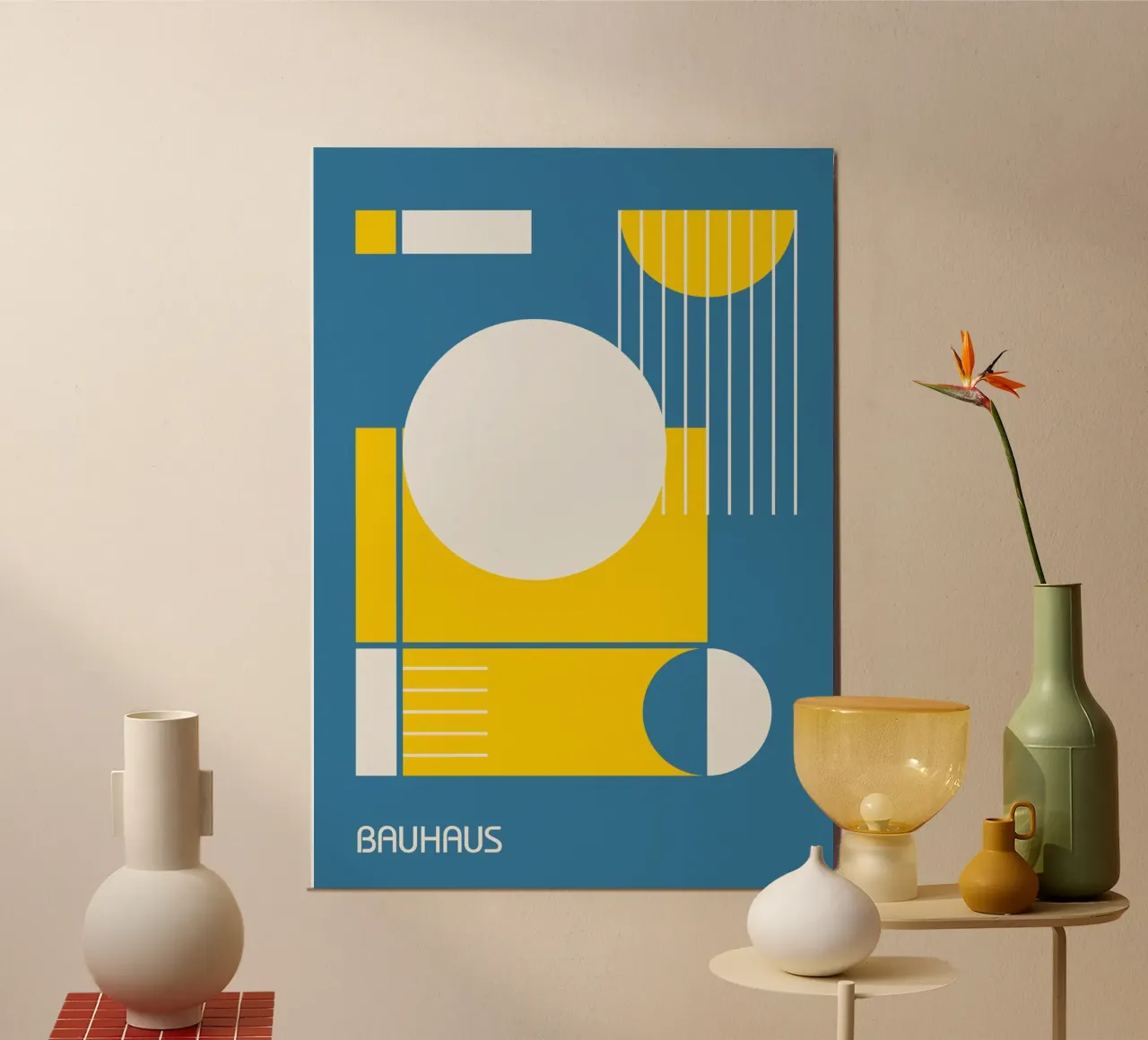 Bauhaus abstracte geometrie - blauw geel wit cirkels hahnemühle van Grungeo