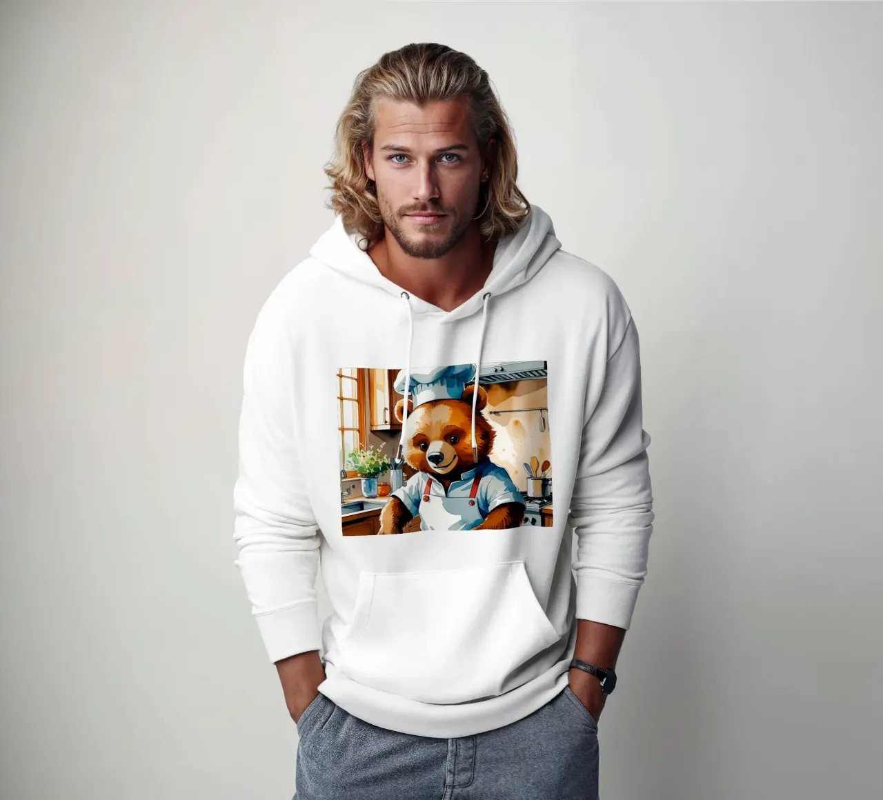 Orso chef che prepara una torta in cucina felpa con cappuccio da DesignDoodle