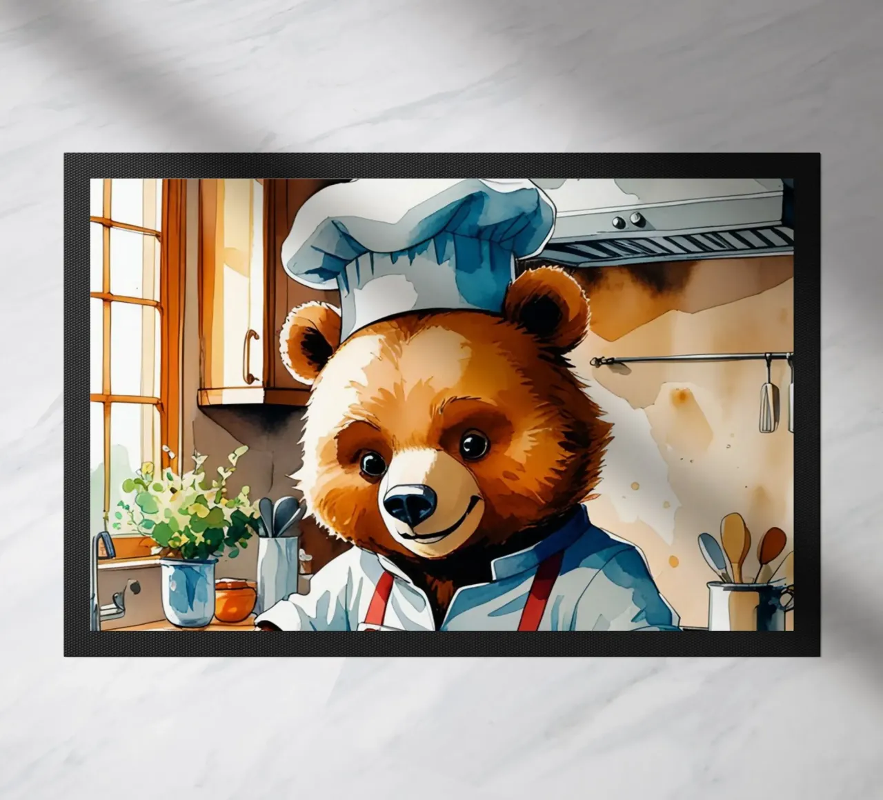 Orso chef che prepara una torta in cucina zerbino da DesignDoodle