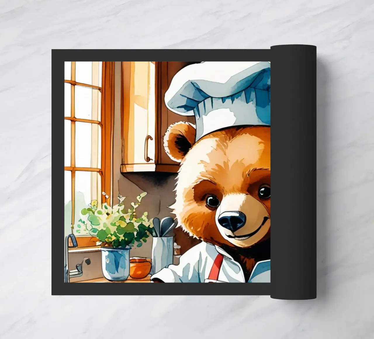 Orso chef che prepara una torta in cucina zerbino da DesignDoodle