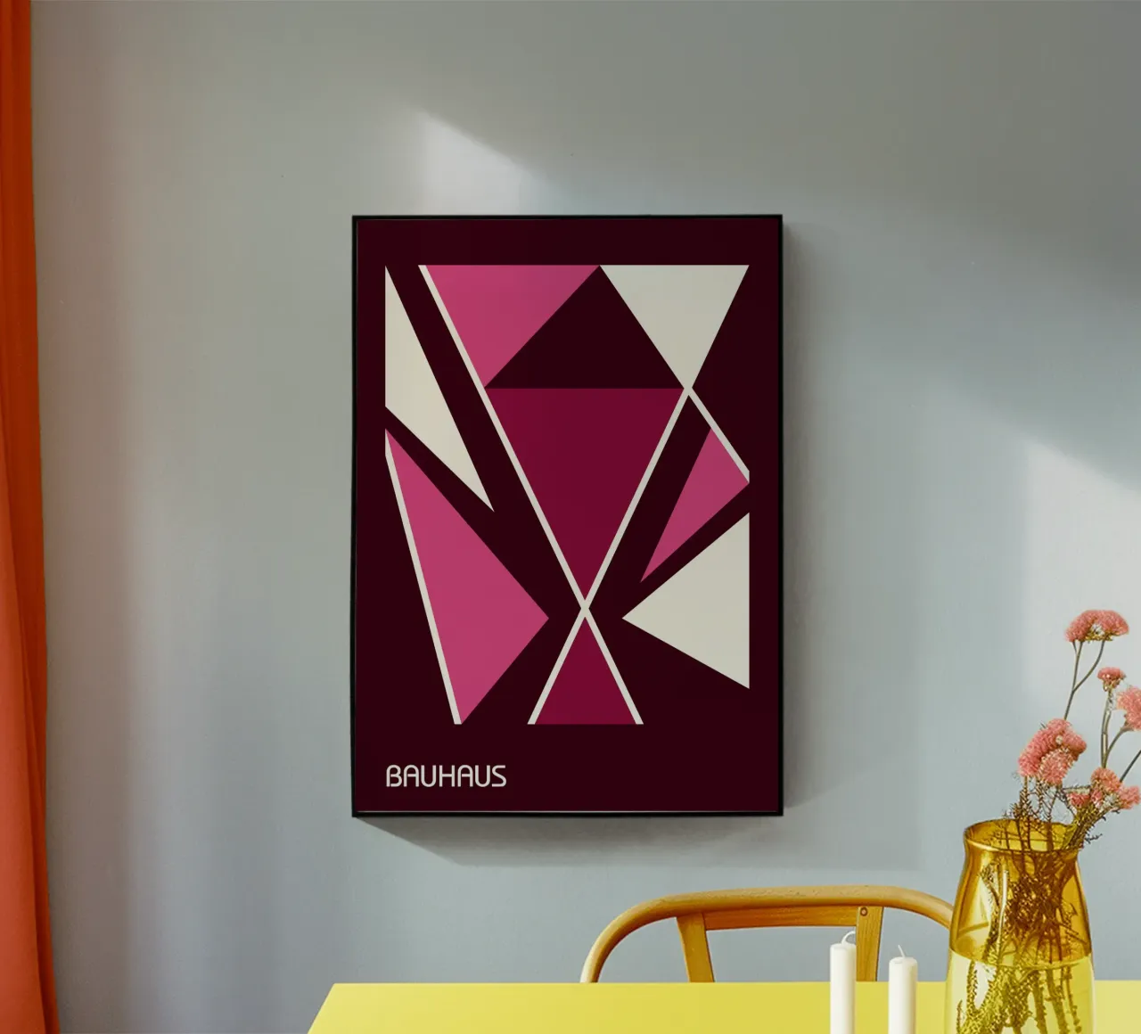 Bauhaus Triángulos Abstractos - Granate Rosa Blanco Geometría metacrilato de Grungeo