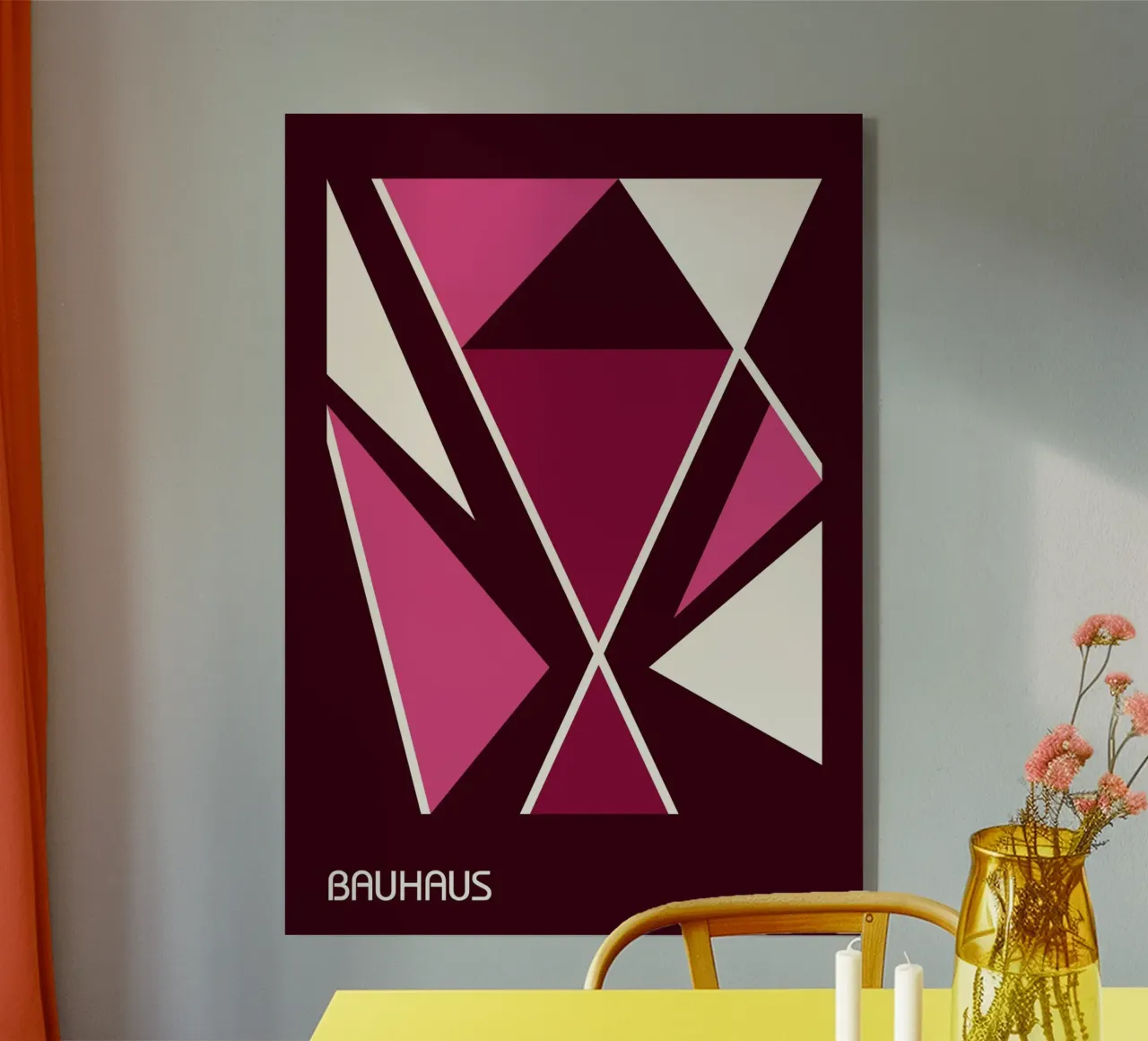 Bauhaus Triángulos Abstractos - Granate Rosa Blanco Geometría metacrilato de Grungeo