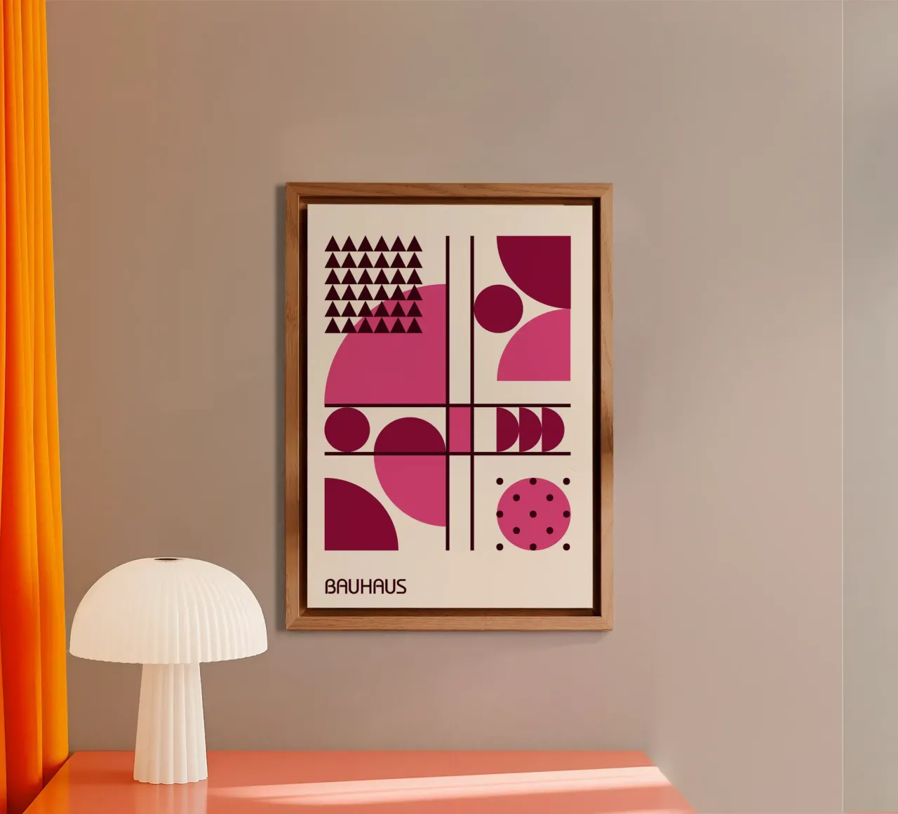 Forme geometriche astratte Bauhaus rosa e marrone alluminio dibond da Grungeo
