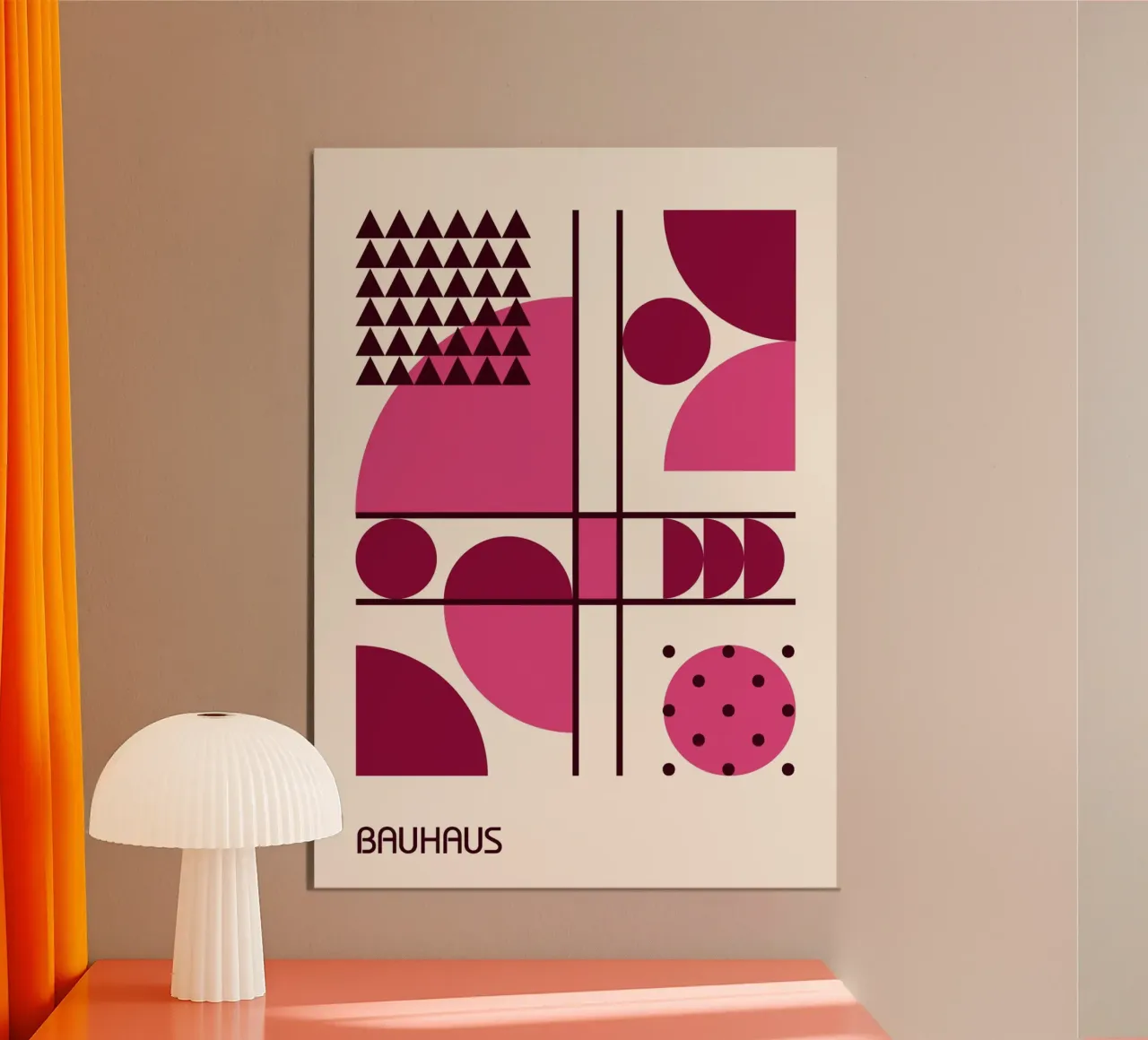 Forme geometriche astratte Bauhaus rosa e marrone alluminio dibond da Grungeo