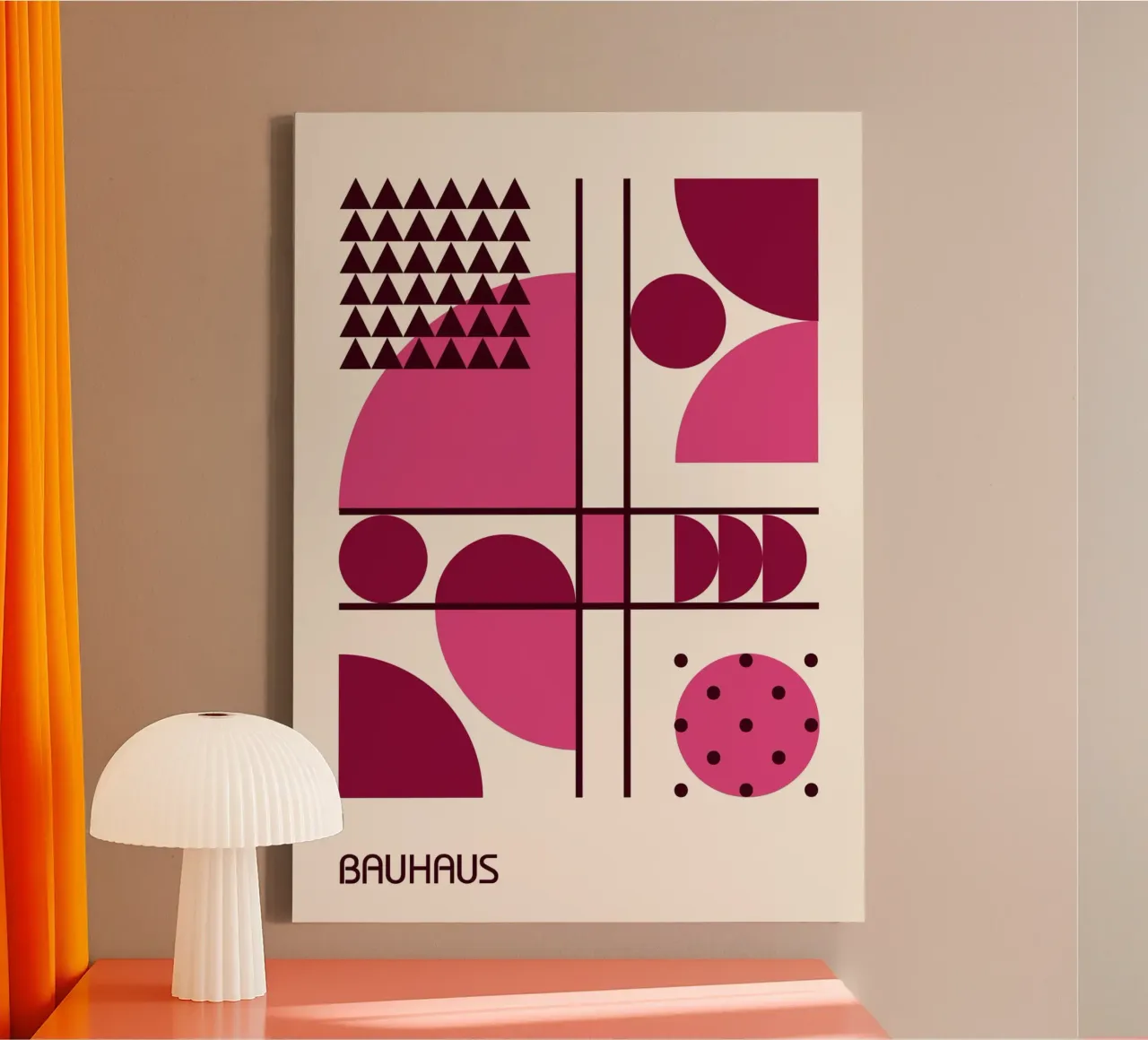 Forme geometriche astratte Bauhaus rosa e marrone tela con Cornice a cassetta da Grungeo