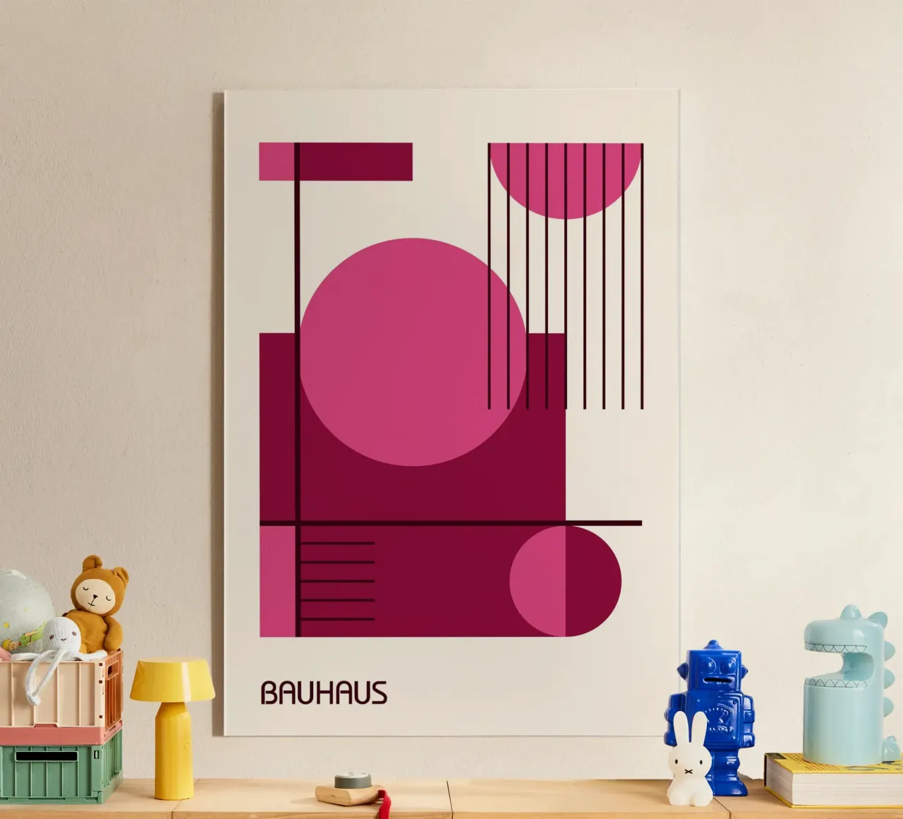 Bauhaus Linee geometriche astratte rosa e marrone plexiglass da Grungeo