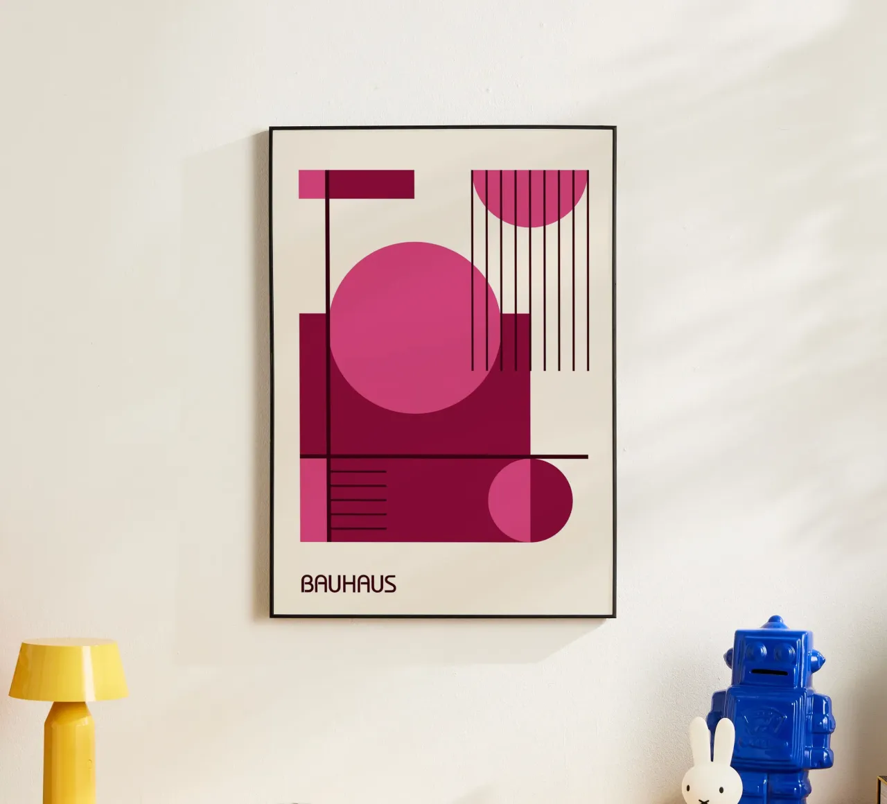 Bauhaus Linee geometriche astratte rosa e marrone alluminio dibond da Grungeo