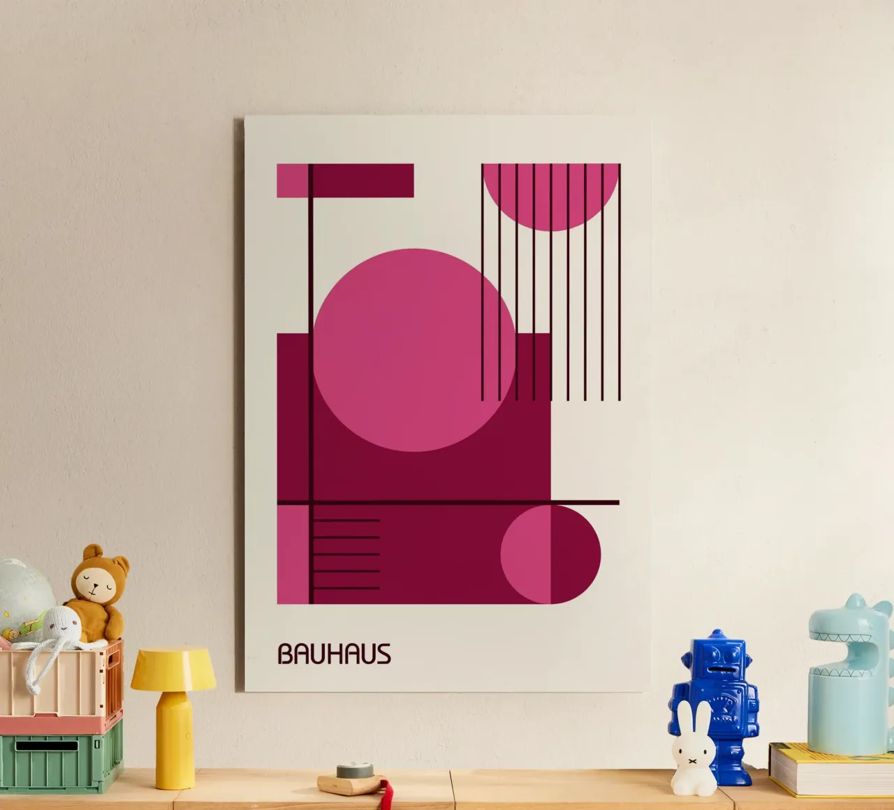 Bauhaus Linee geometriche astratte rosa e marrone alluminio dibond da Grungeo