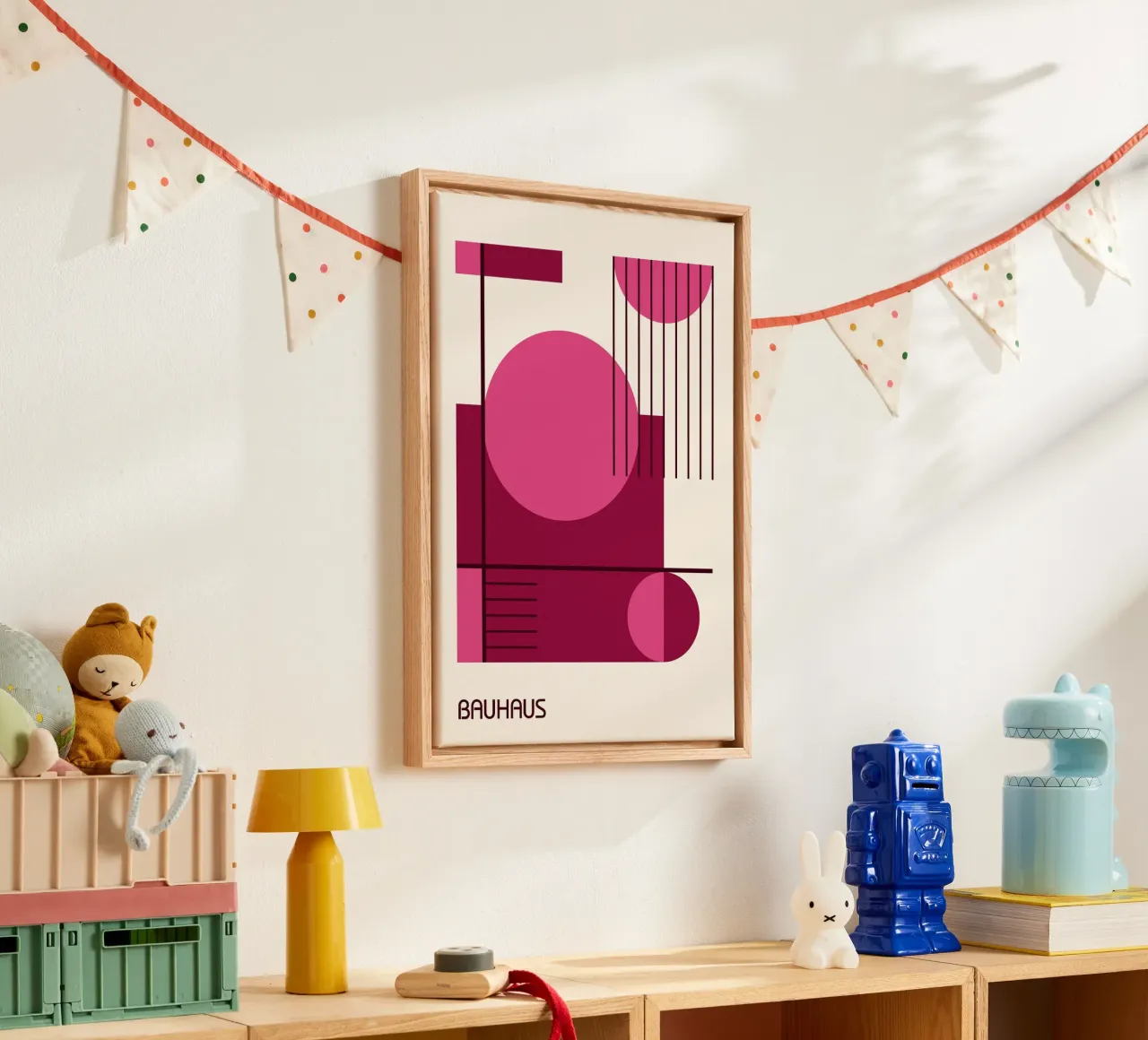 Bauhaus Linee geometriche astratte rosa e marrone tela da Grungeo