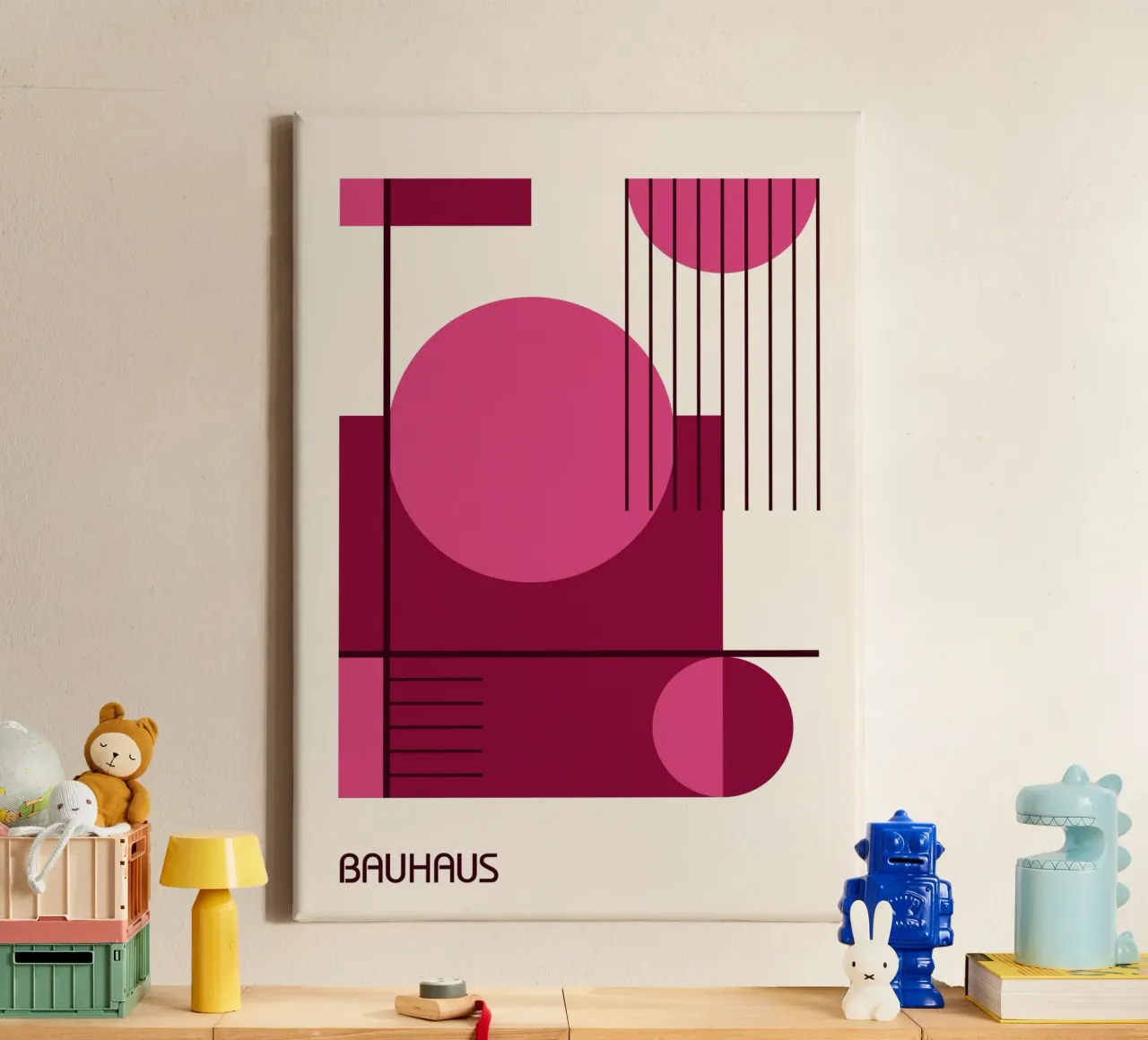 Bauhaus Linee geometriche astratte rosa e marrone tela da Grungeo